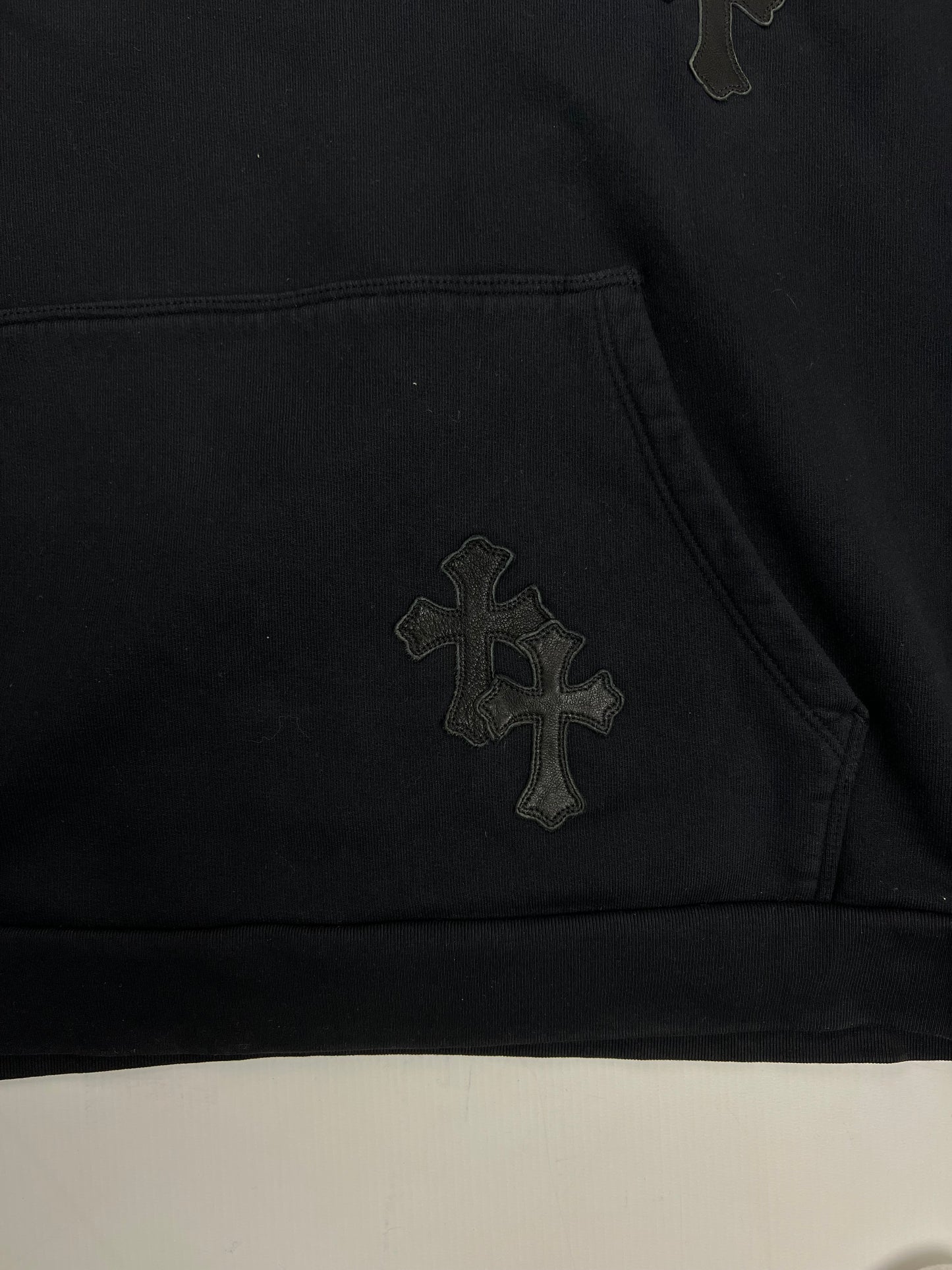 Chrome Hearts made to order VIP leather cross patches hoodie in black SZ:S