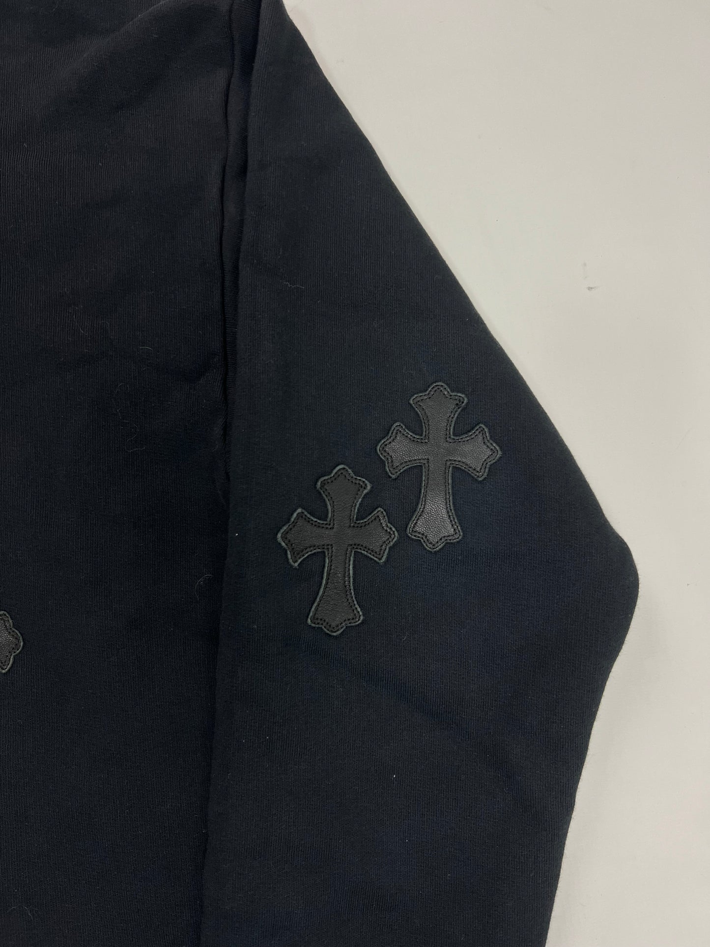 Chrome Hearts made to order VIP leather cross patches hoodie in black SZ:S