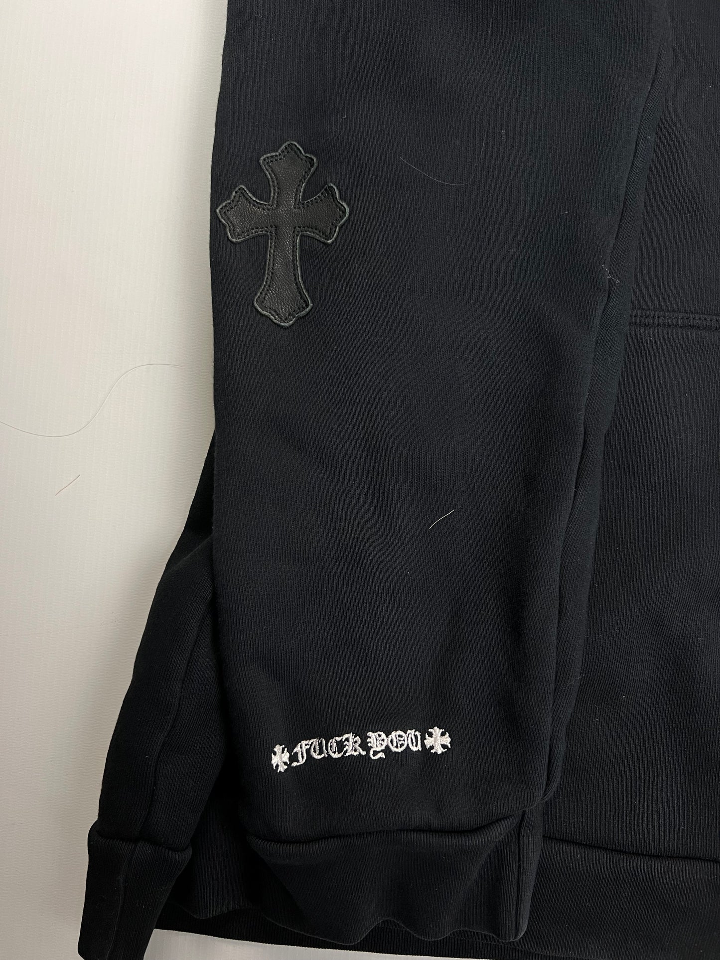 Chrome Hearts made to order VIP leather cross patches hoodie in black SZ:S