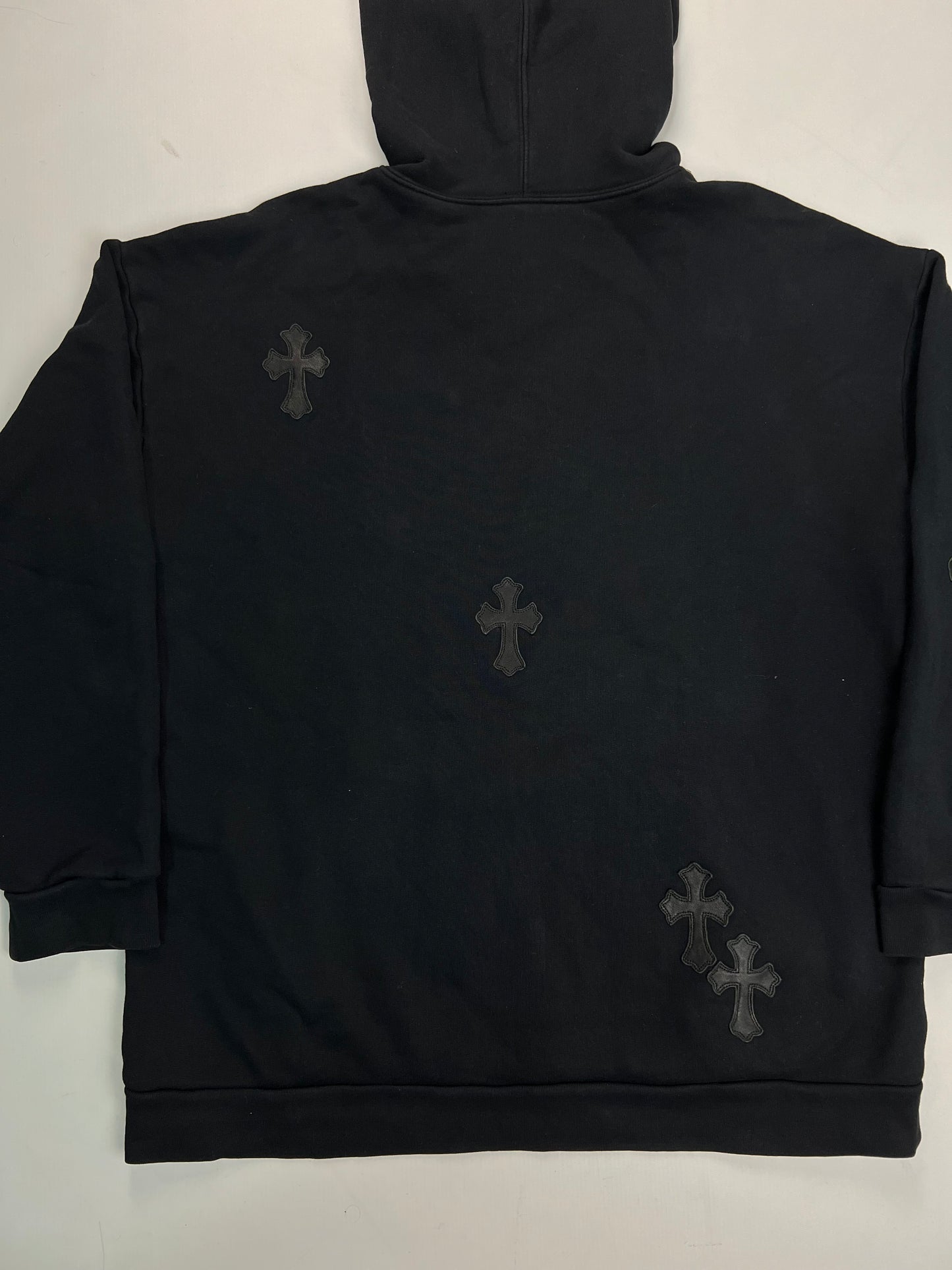 Chrome Hearts made to order VIP leather cross patches hoodie in black SZ:S