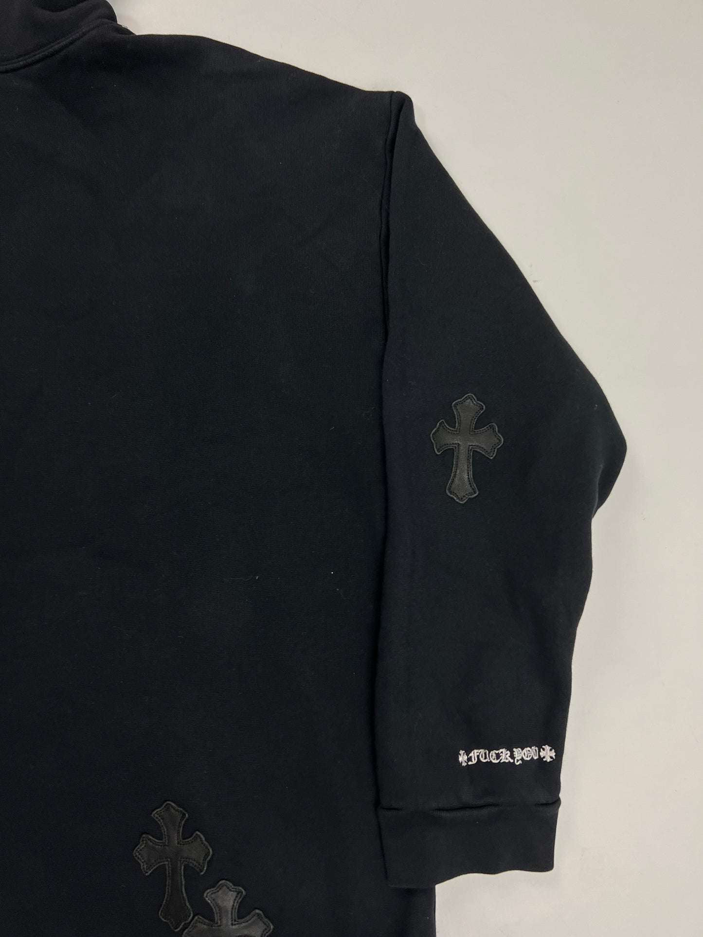 Chrome Hearts made to order VIP leather cross patches hoodie in black SZ:S