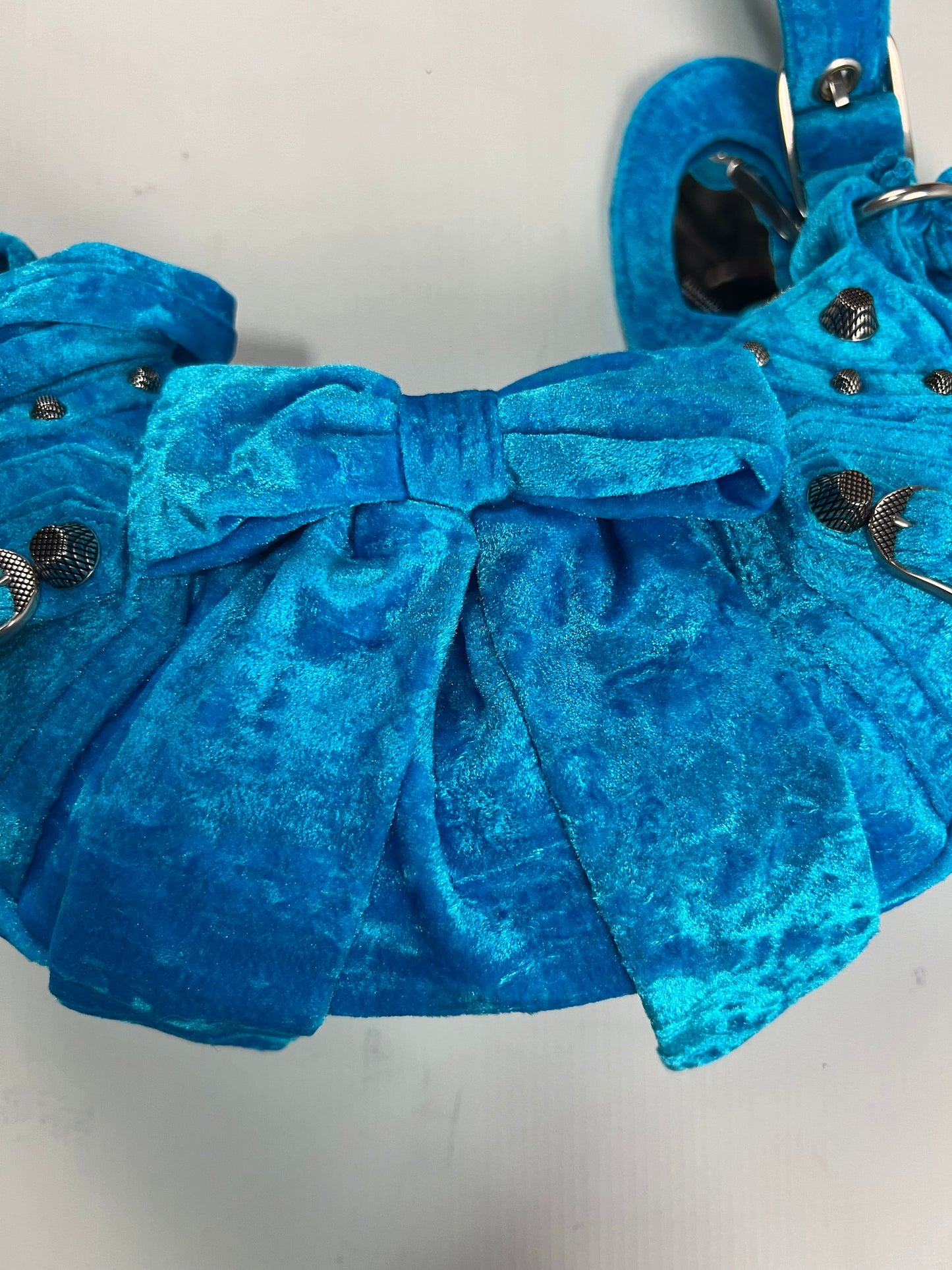 Balenciaga ELECTRIC Blue CRUSHED VELVET LE CAGOLE XS Bow Bag SZ:OS