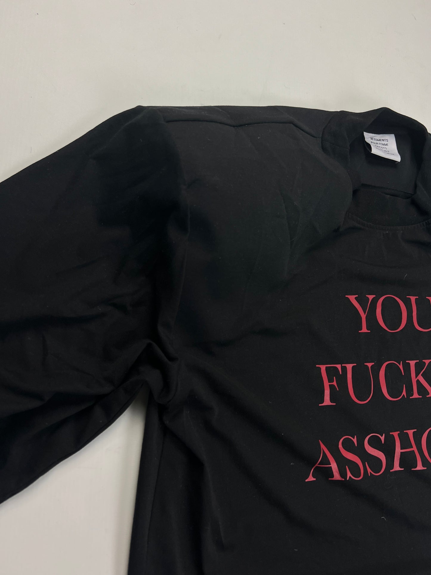 Vetements AW16 You Fuck‘n Asshole Shoulder padded T-shirt SZ:S