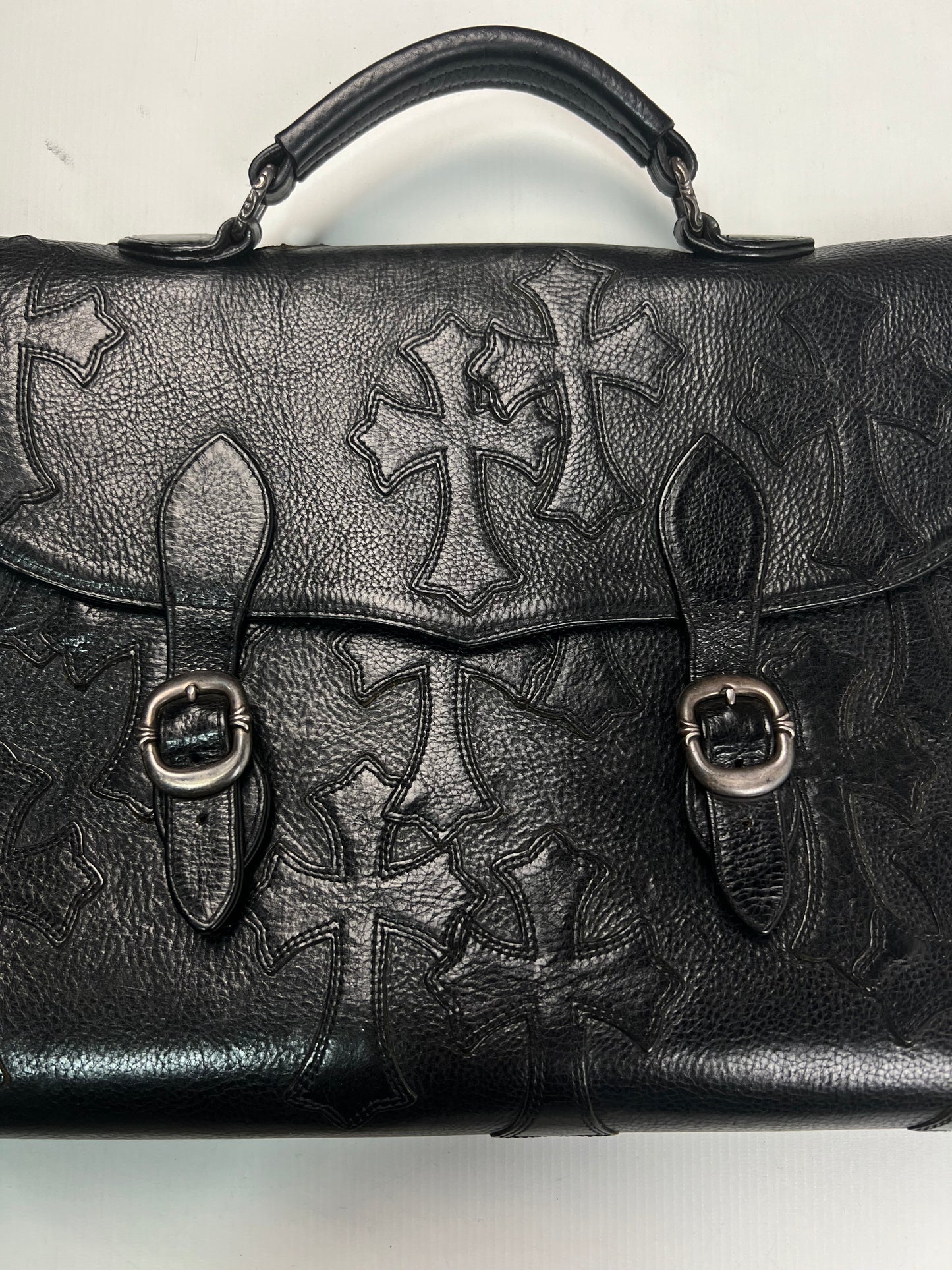 CHROME HEARTS CROSS PATCHED GOTHIC BRIEFCASE BAG SZ:OS