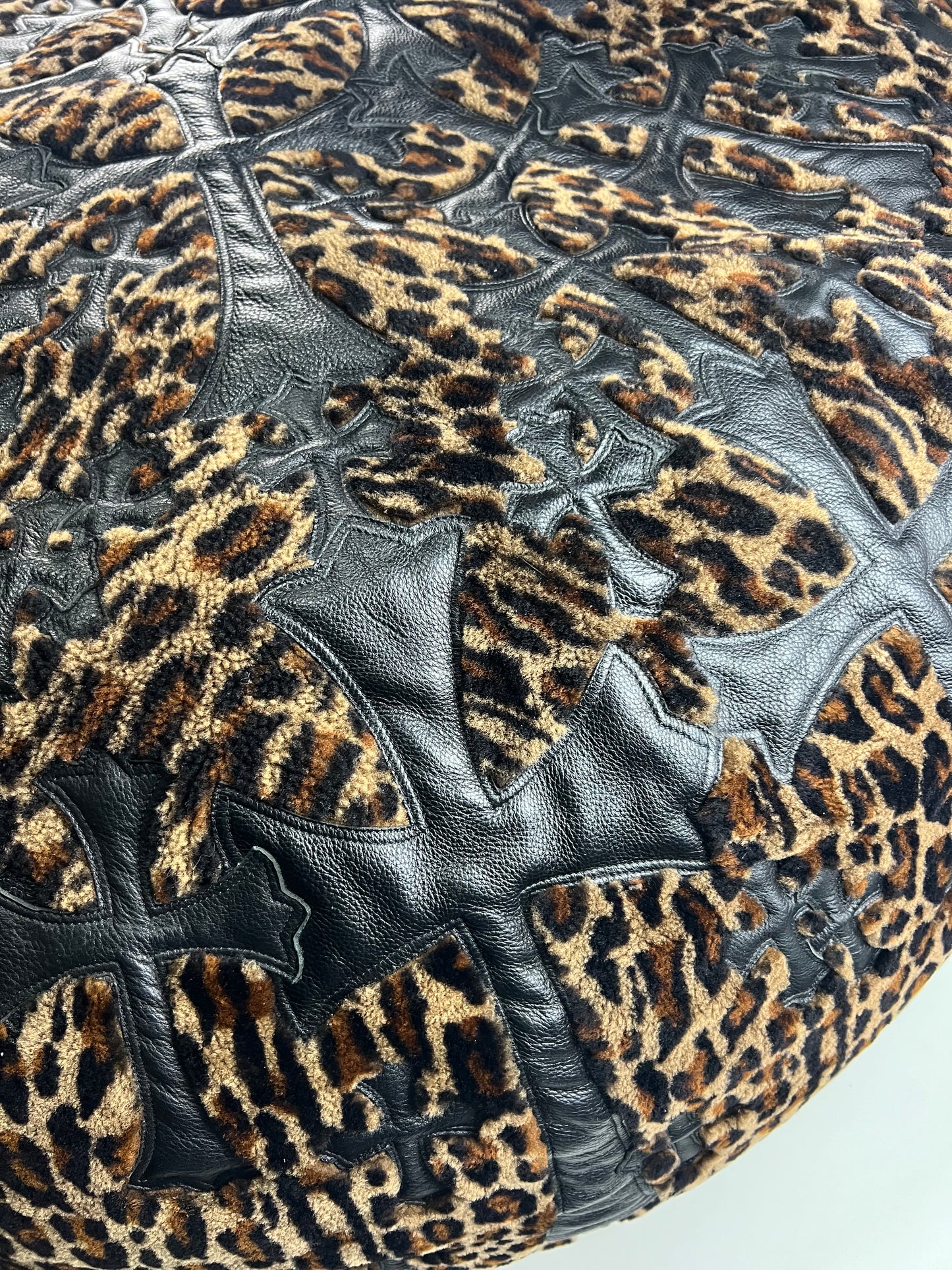 Chrome Hearts Leopard cheetah black leather Cross patched Bean Bag SZ:OS