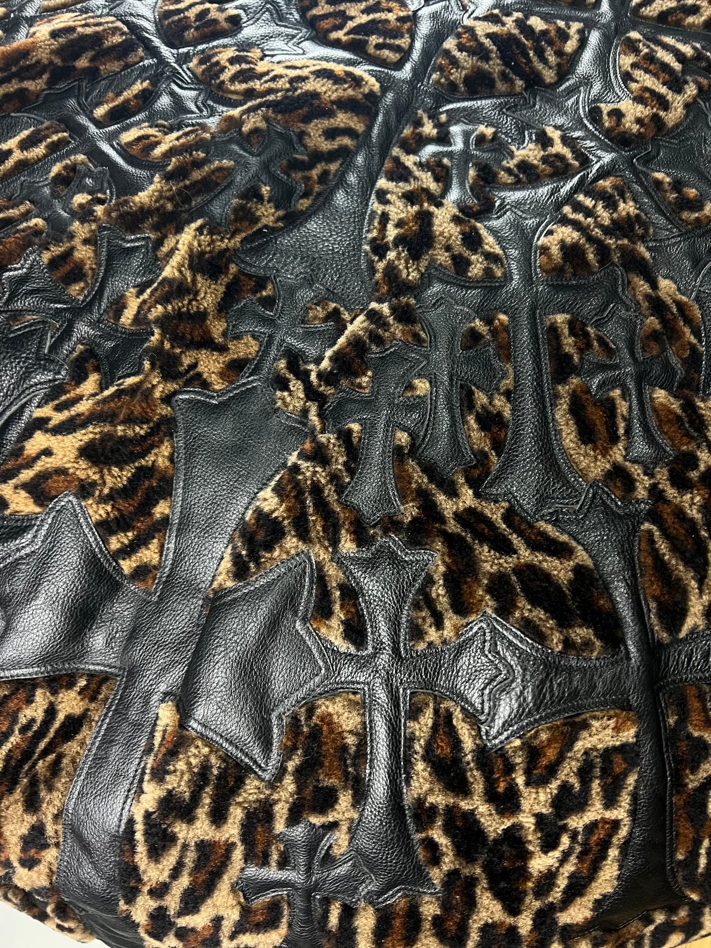 Chrome Hearts Leopard cheetah black leather Cross patched Bean Bag SZ:OS