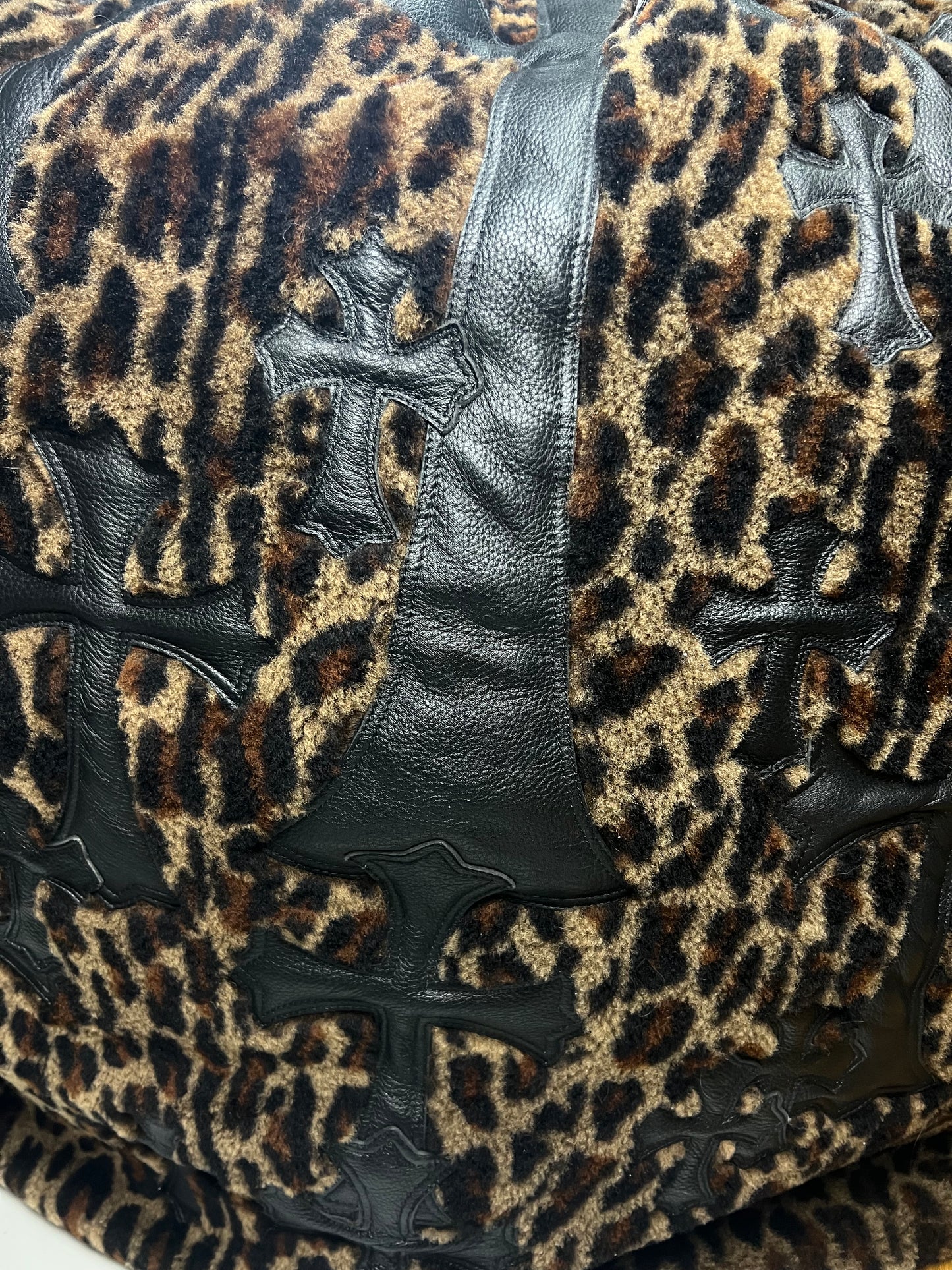 Chrome Hearts Leopard cheetah black leather Cross patched Bean Bag SZ:OS