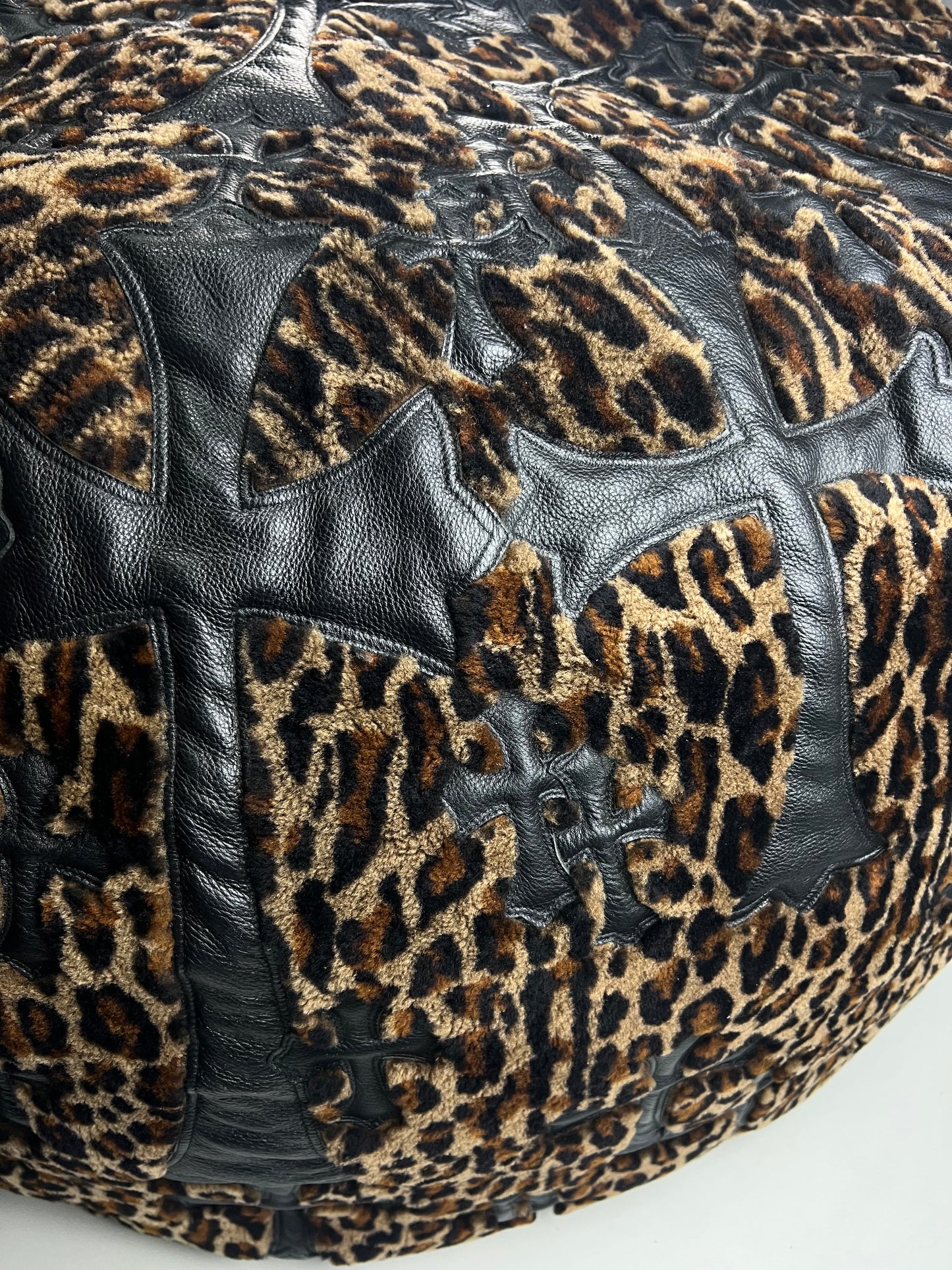 Chrome Hearts Leopard cheetah black leather Cross patched Bean Bag SZ:OS