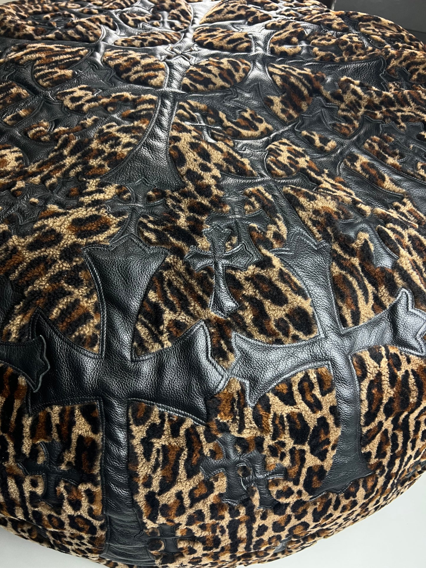 Chrome Hearts Leopard cheetah black leather Cross patched Bean Bag SZ:OS