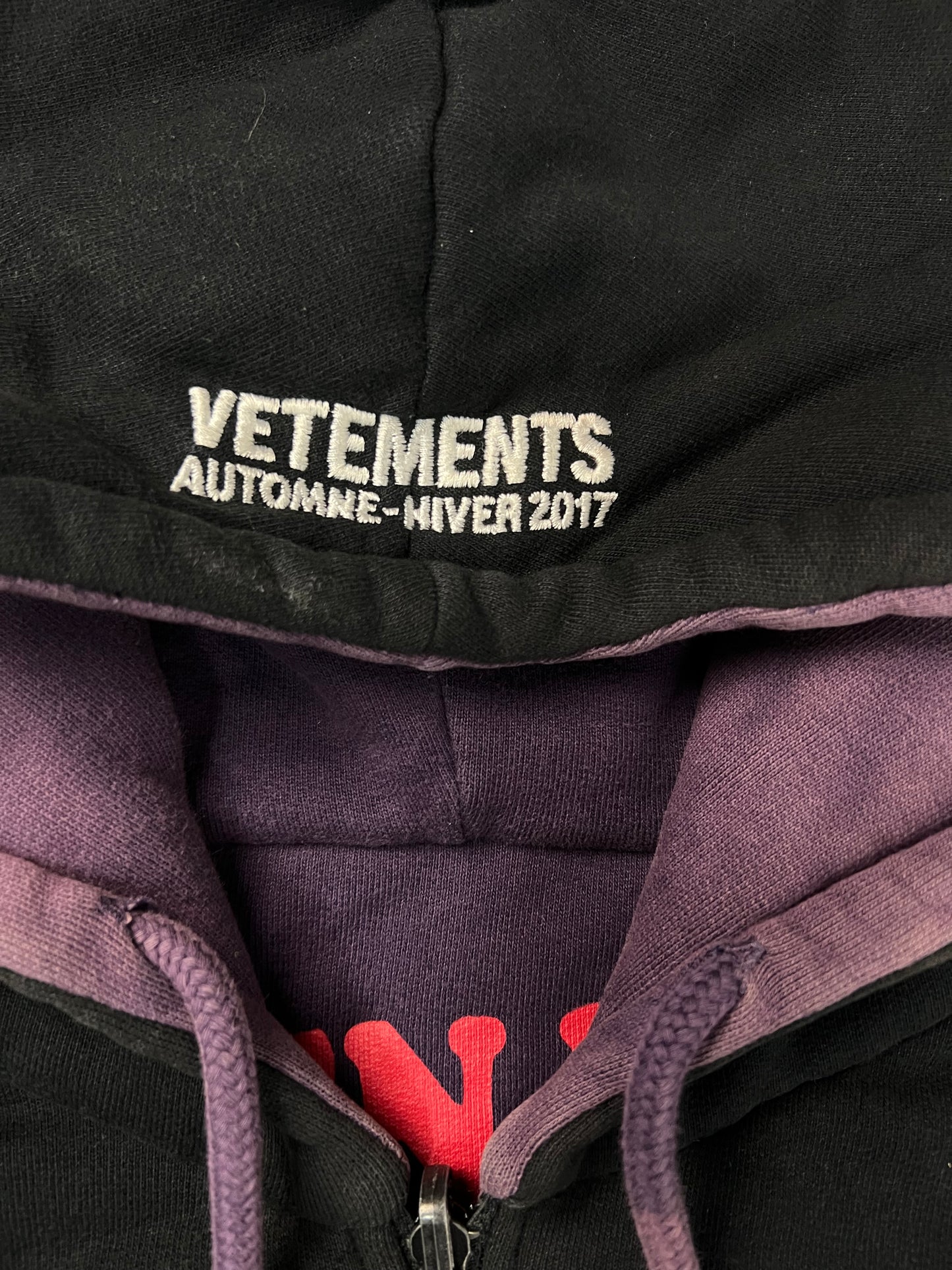 Vetements AW16 TFD Total Fucking Darkness/ Eleven Inch Gun Club Reversible Zip-up Hoodie purple SZ:S