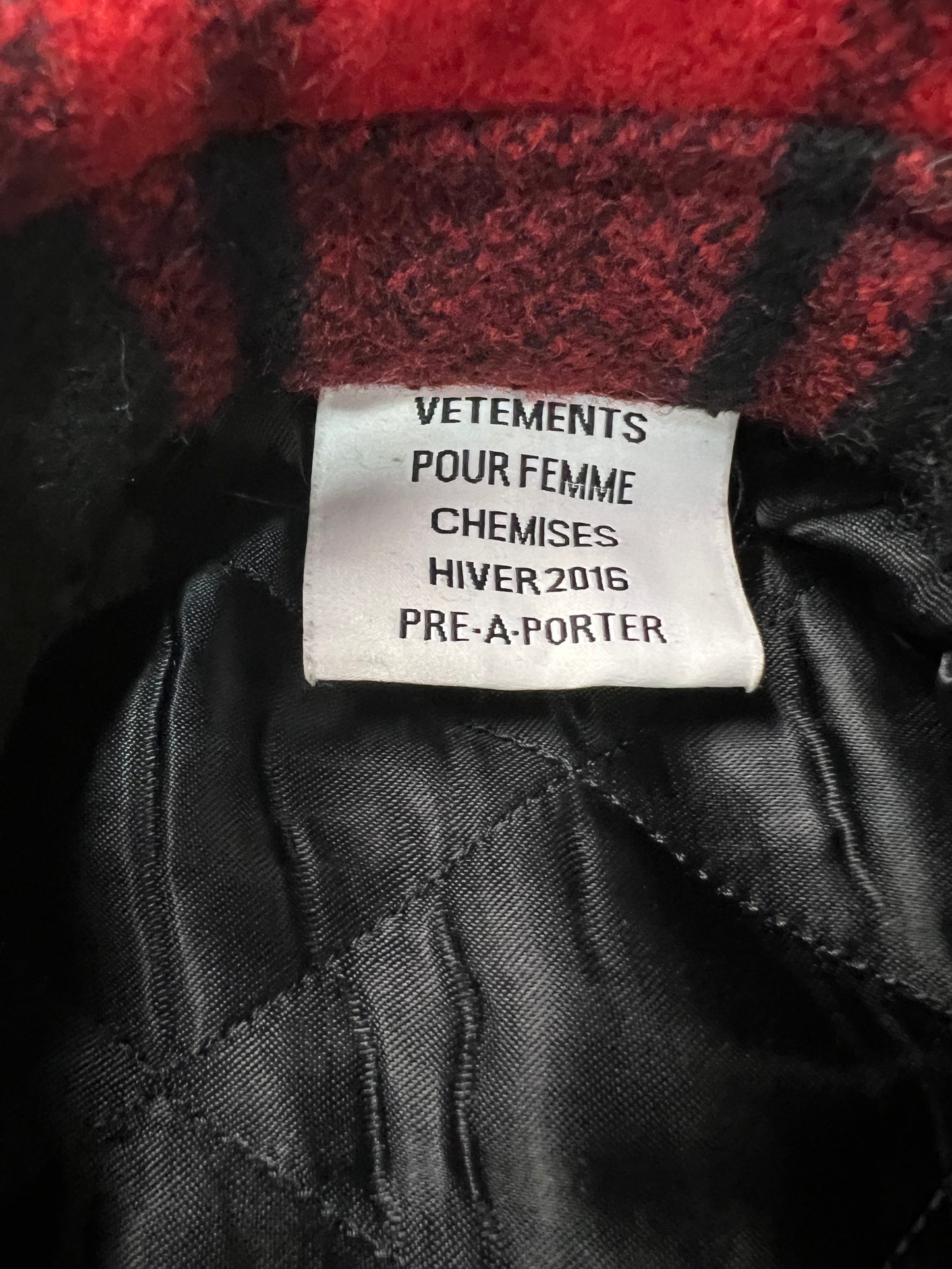 Vetements AW15 checkered padded wool Flannel Shirt red black SZ:S