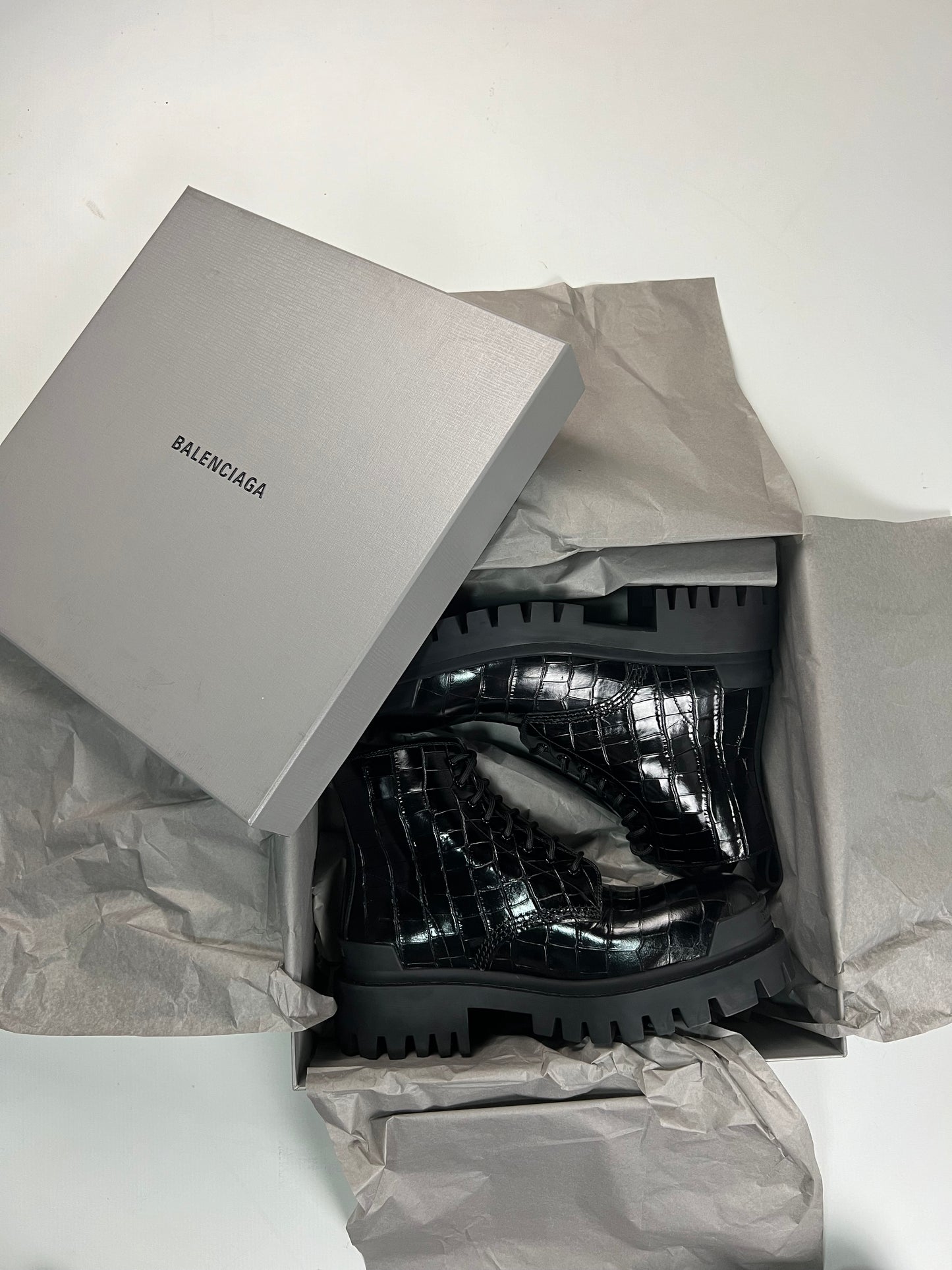 Balenciaga croc embossed strike Boots SZ:42