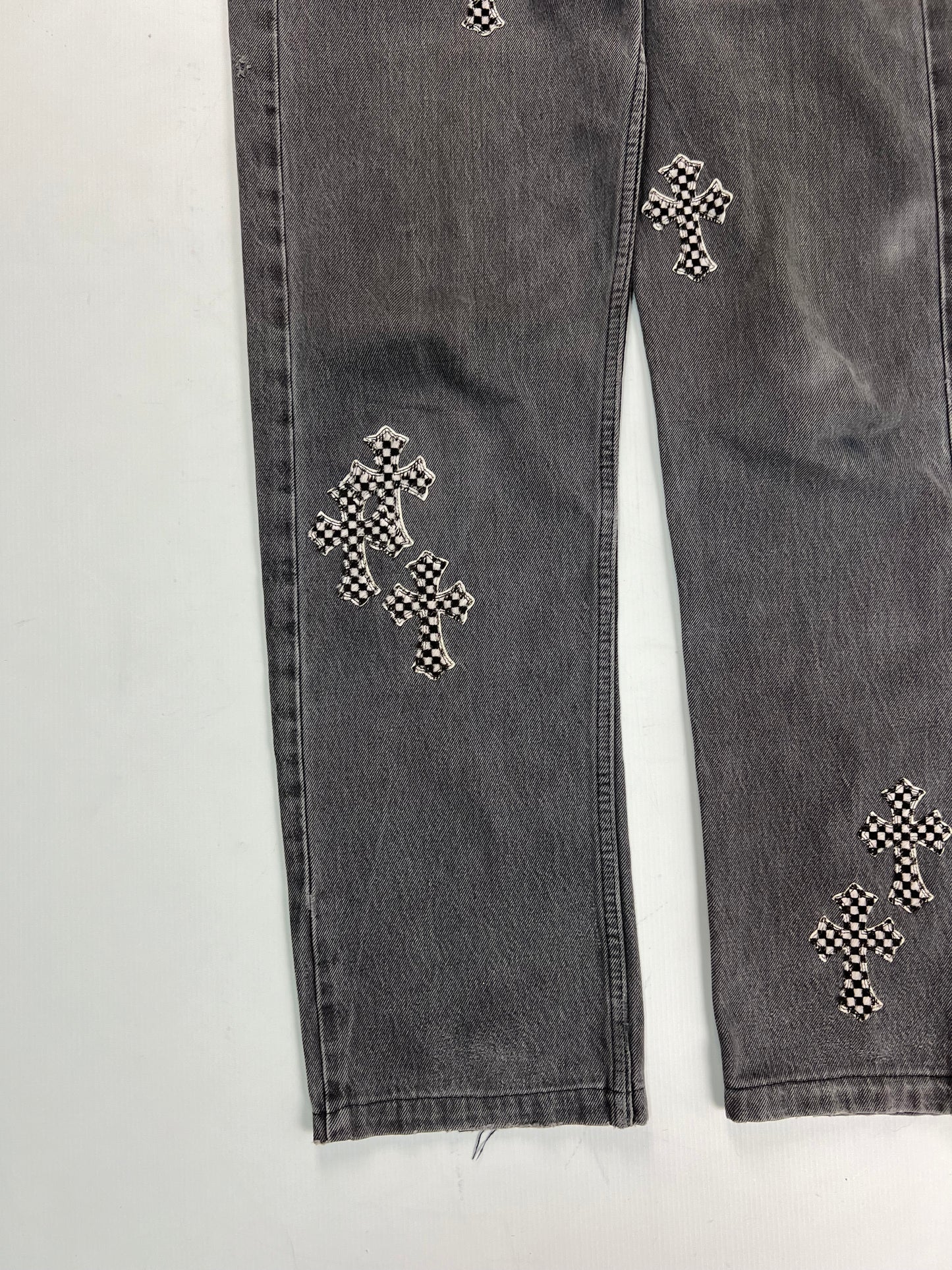 Chrome Hearts special order checkered cross patched Levi’s 501 Jeans SZ:W30