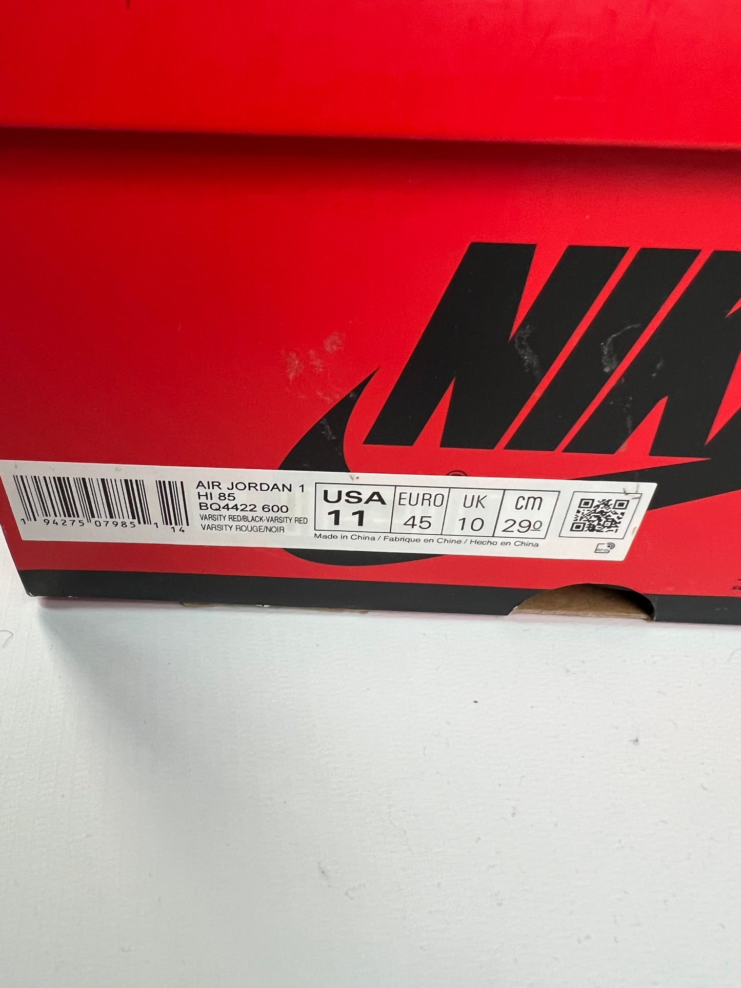 Nike Air Jordan 1 retro high 85 reverse bred SZ:45