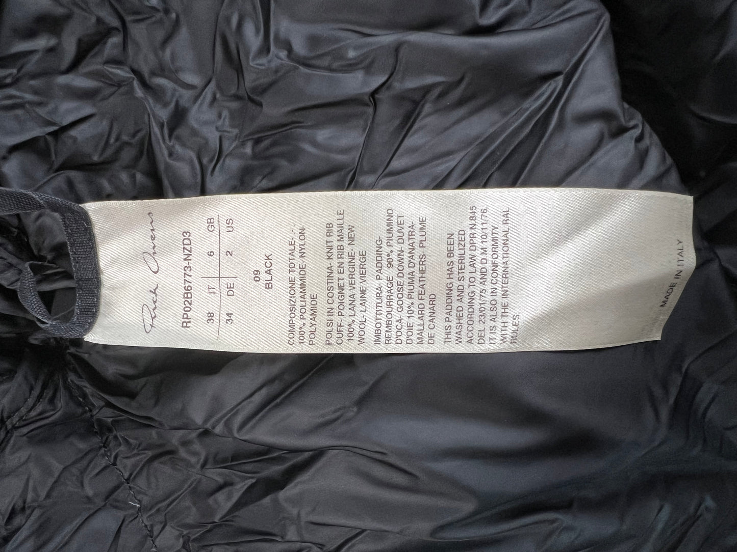 Rick Owens strobe scarf puffer Jacket SZ:38