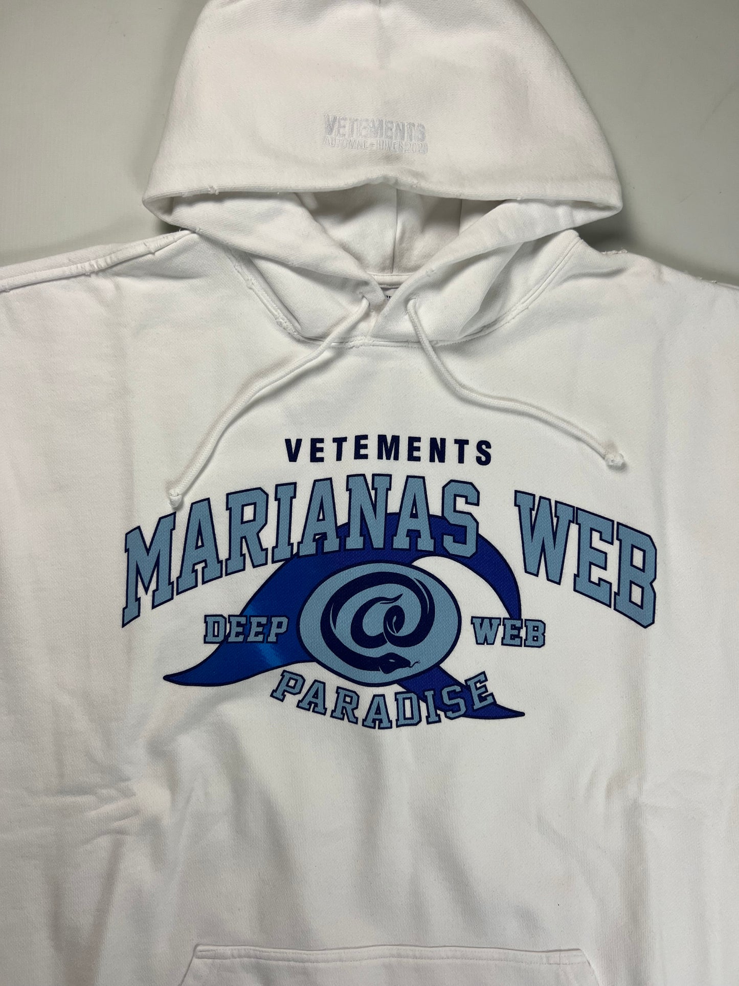 Vetements AW19 Marianas web deep web paradise Hoodie white SZ:L