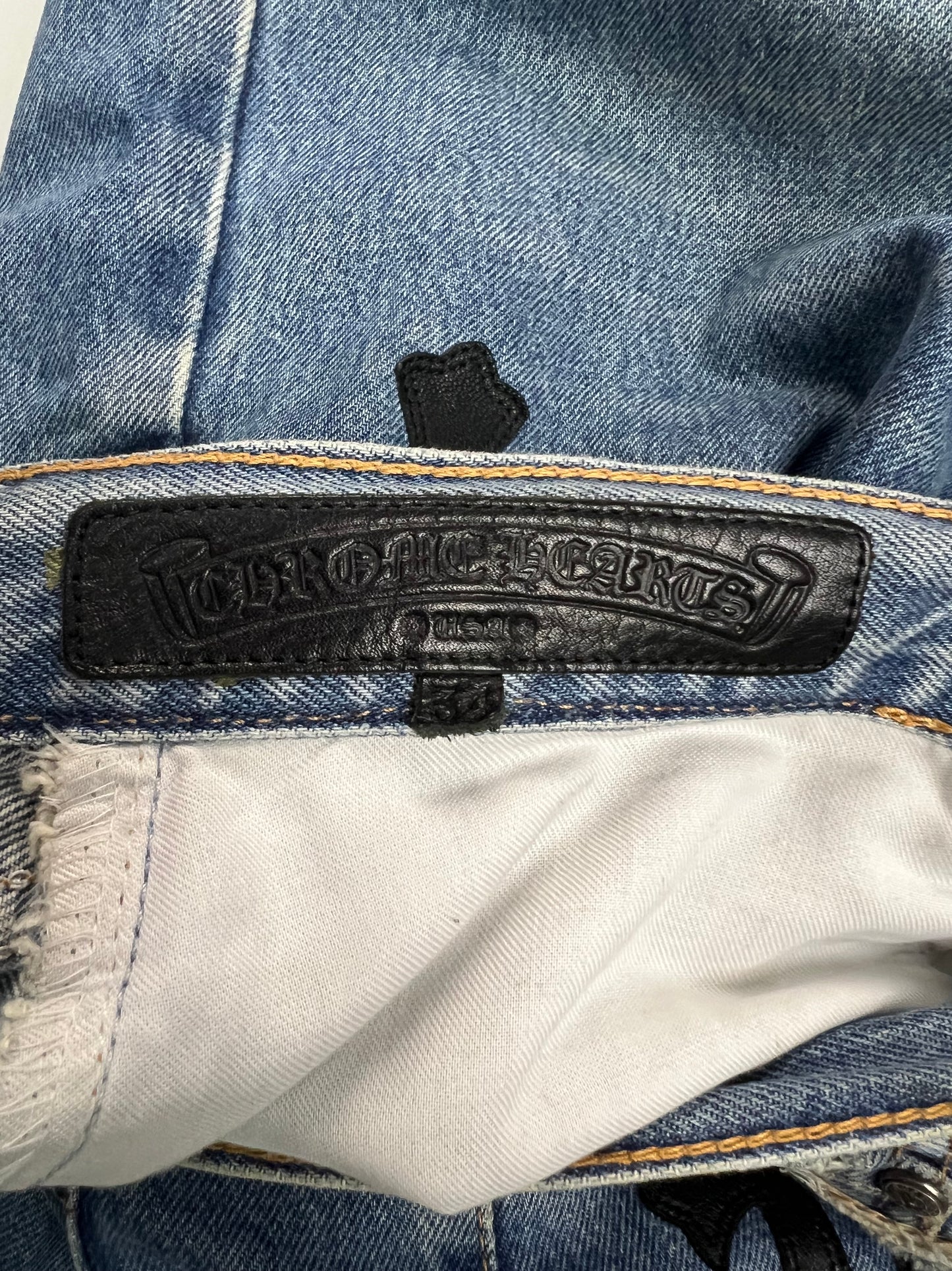 Chrome Hearts 501 Levi’s light Blue wash black Cross patched Jeans SZ:34