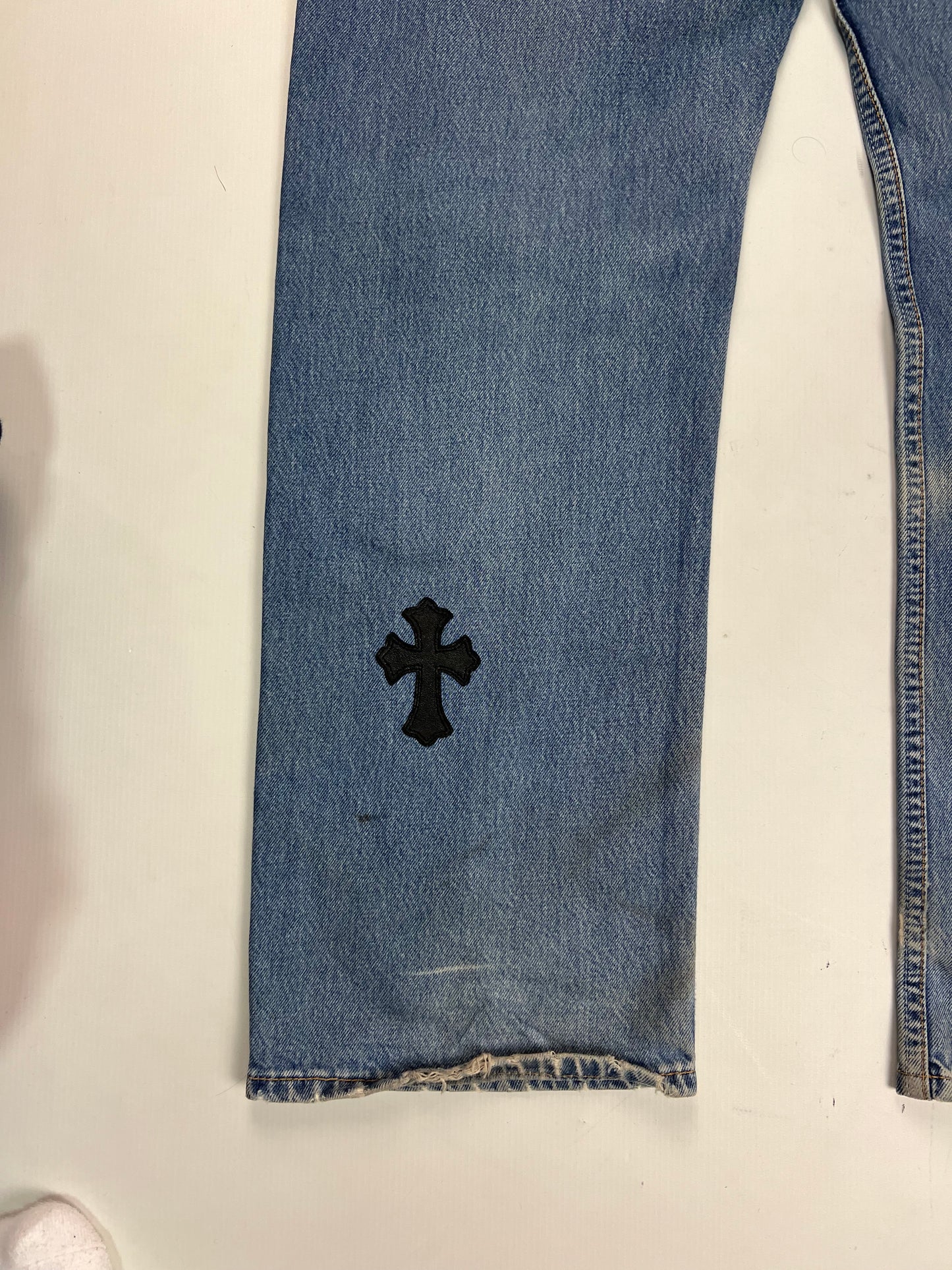 Chrome Hearts 501 Levi’s light Blue wash black Cross patched Jeans SZ:34