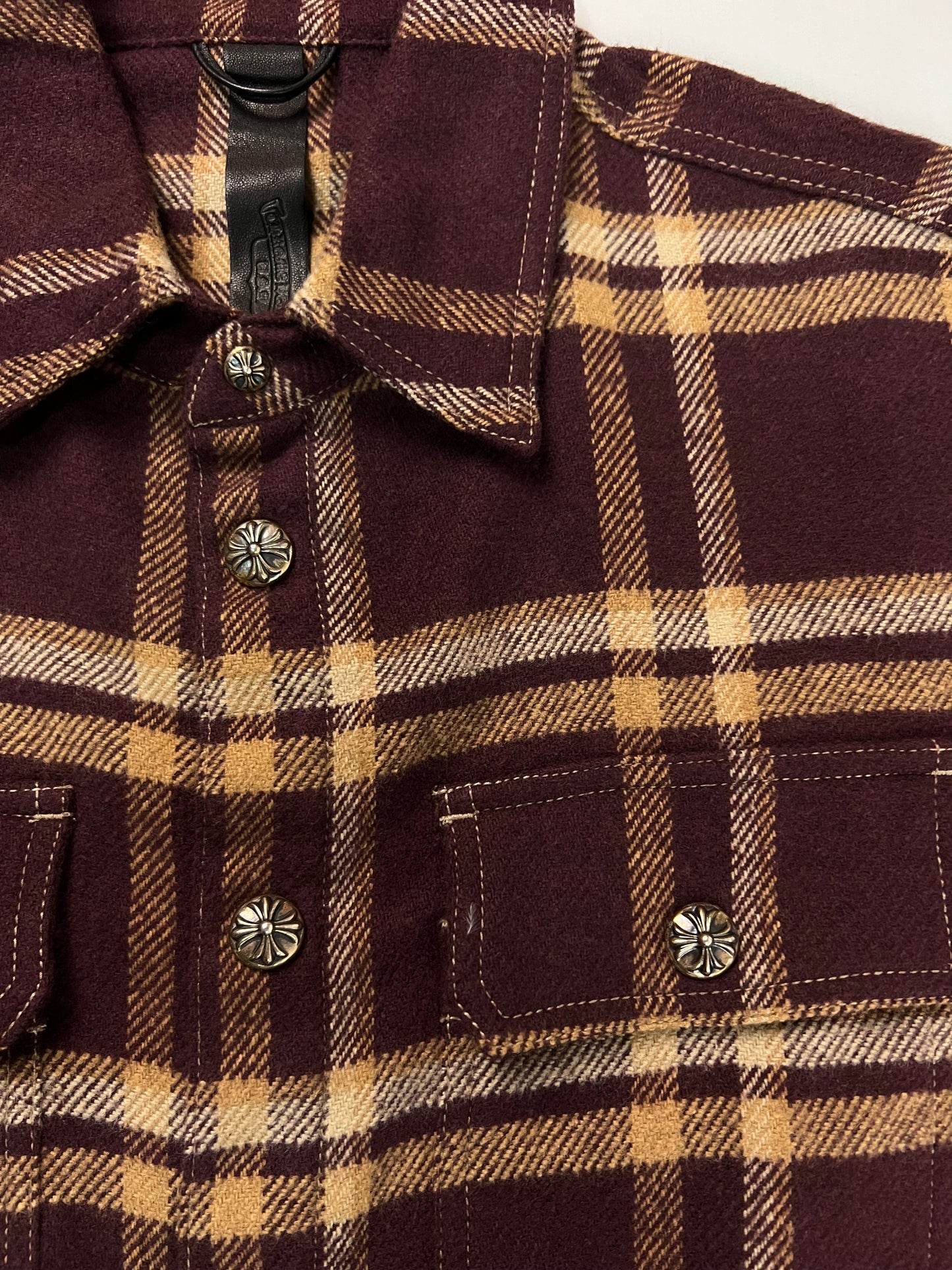 Chrome Hearts button up plaid Flannel shirt maroon SZ:M