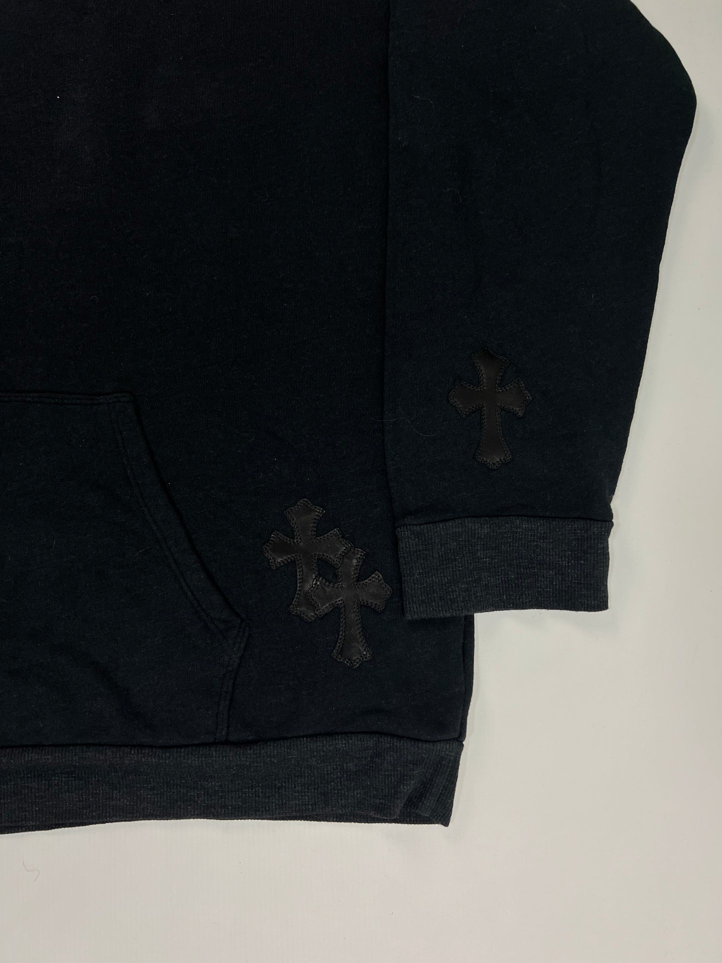 Chrome Hearts Black on black leather cross Patched Hoodie SZ:XL