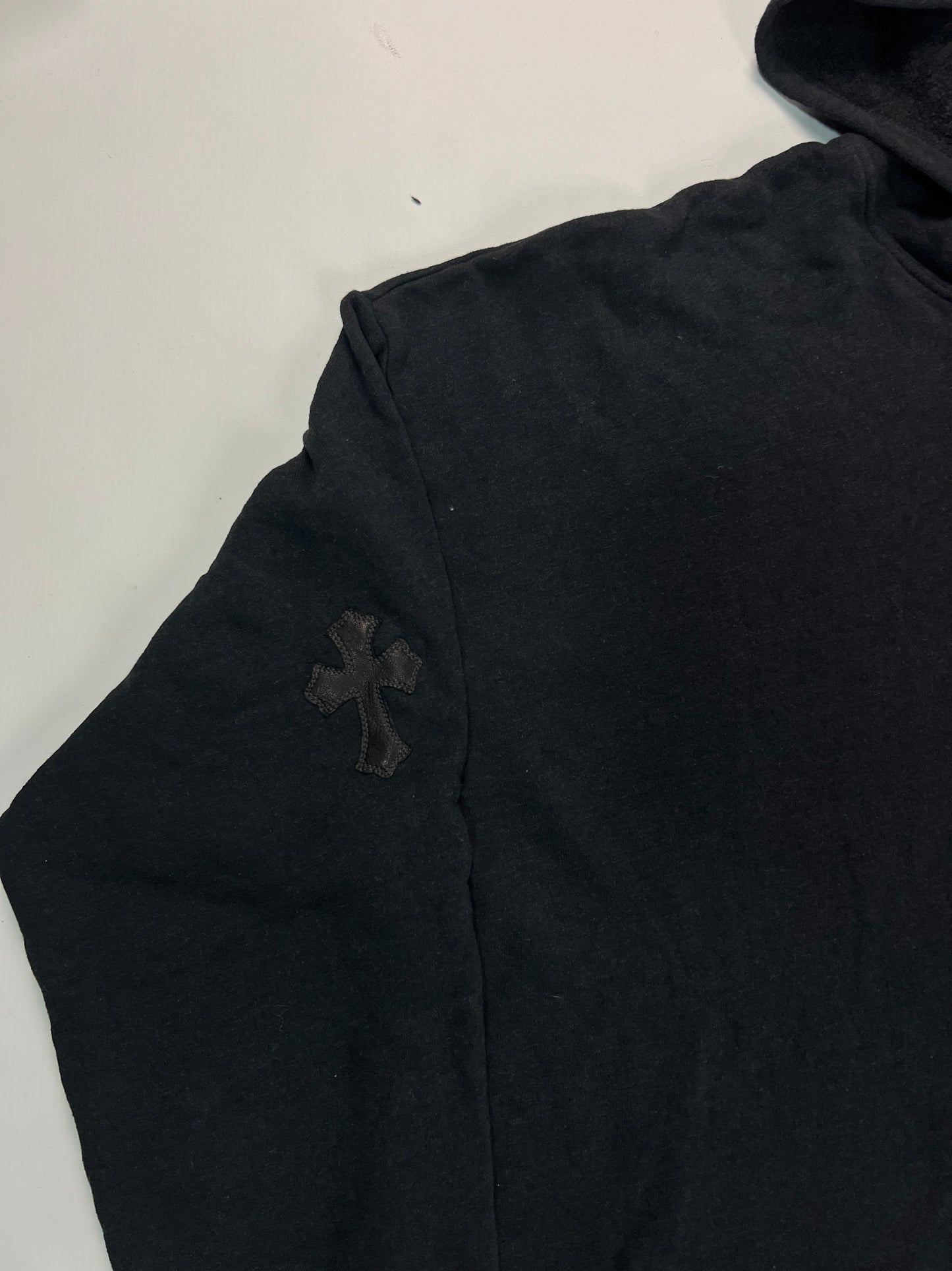 Chrome Hearts Black on black leather cross Patched Hoodie SZ:XL