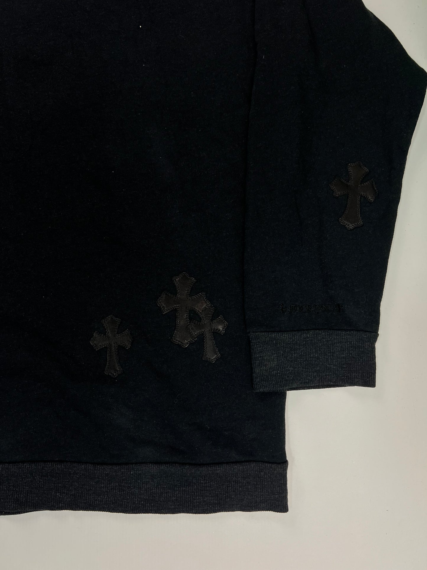 Chrome Hearts Black on black leather cross Patched Hoodie SZ:XL