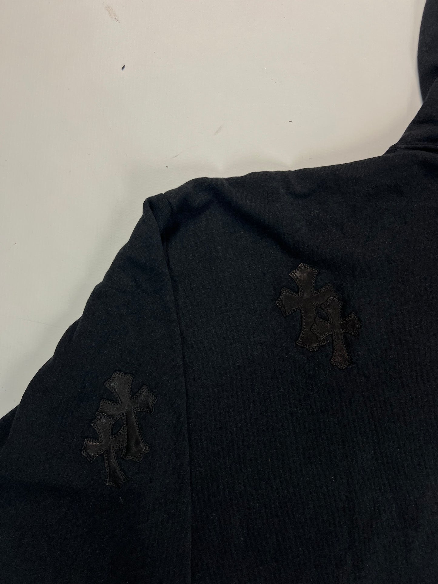 Chrome Hearts Black on black leather cross Patched Hoodie SZ:XL