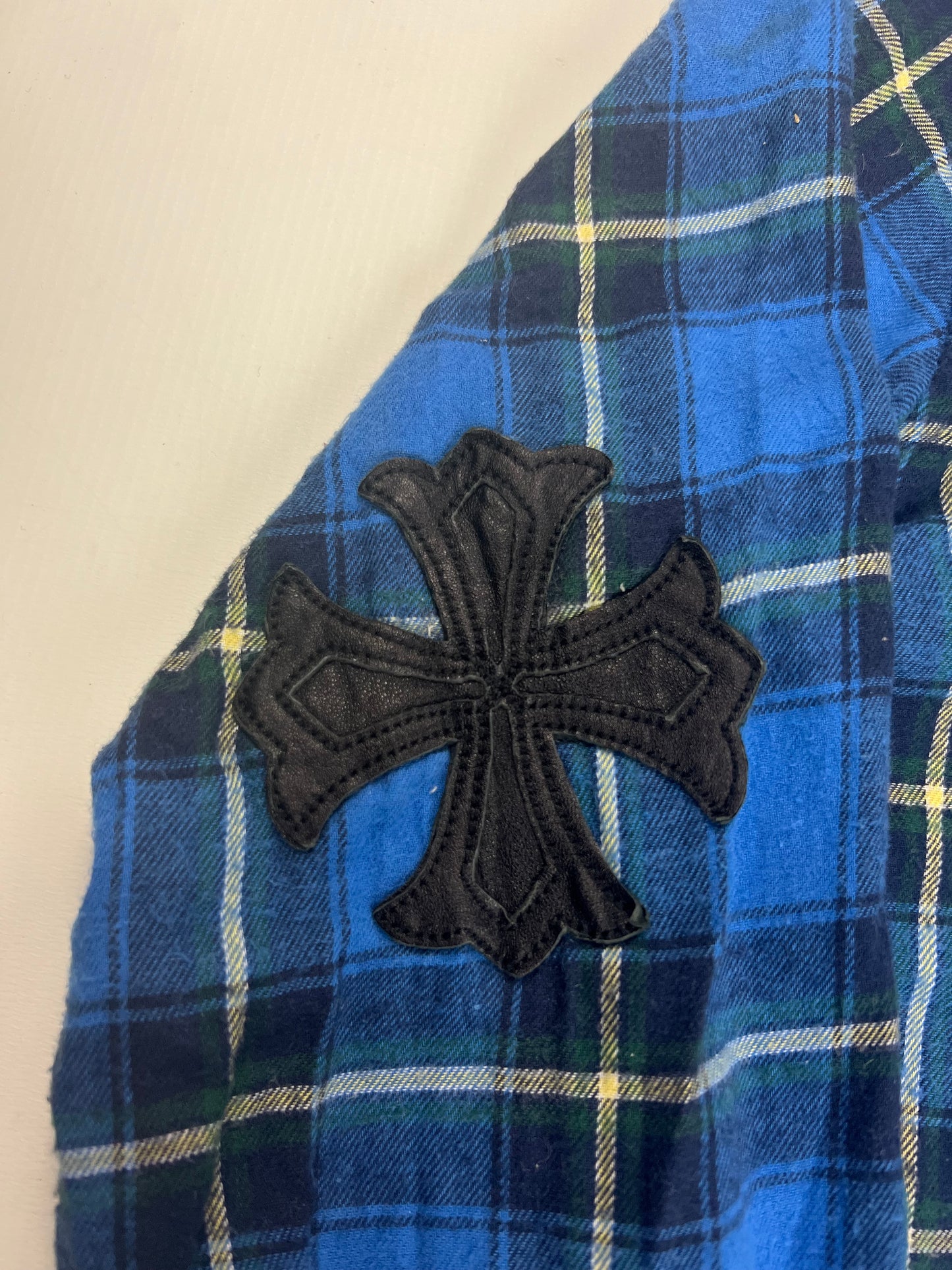 Chrome Hearts Cross Patched Flannel Shirt checkered blue SZ:L