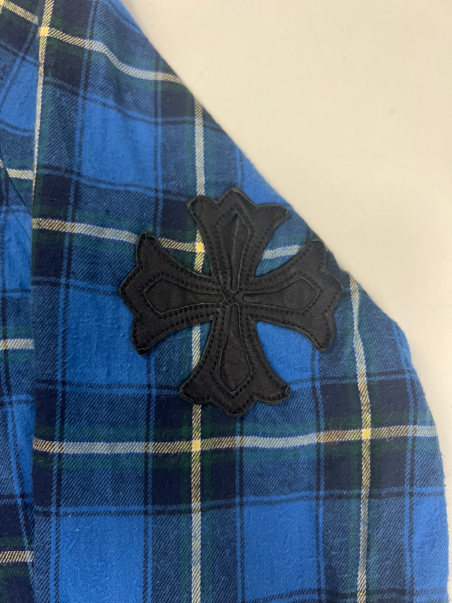 Chrome Hearts Cross Patched Flannel Shirt checkered blue SZ:L