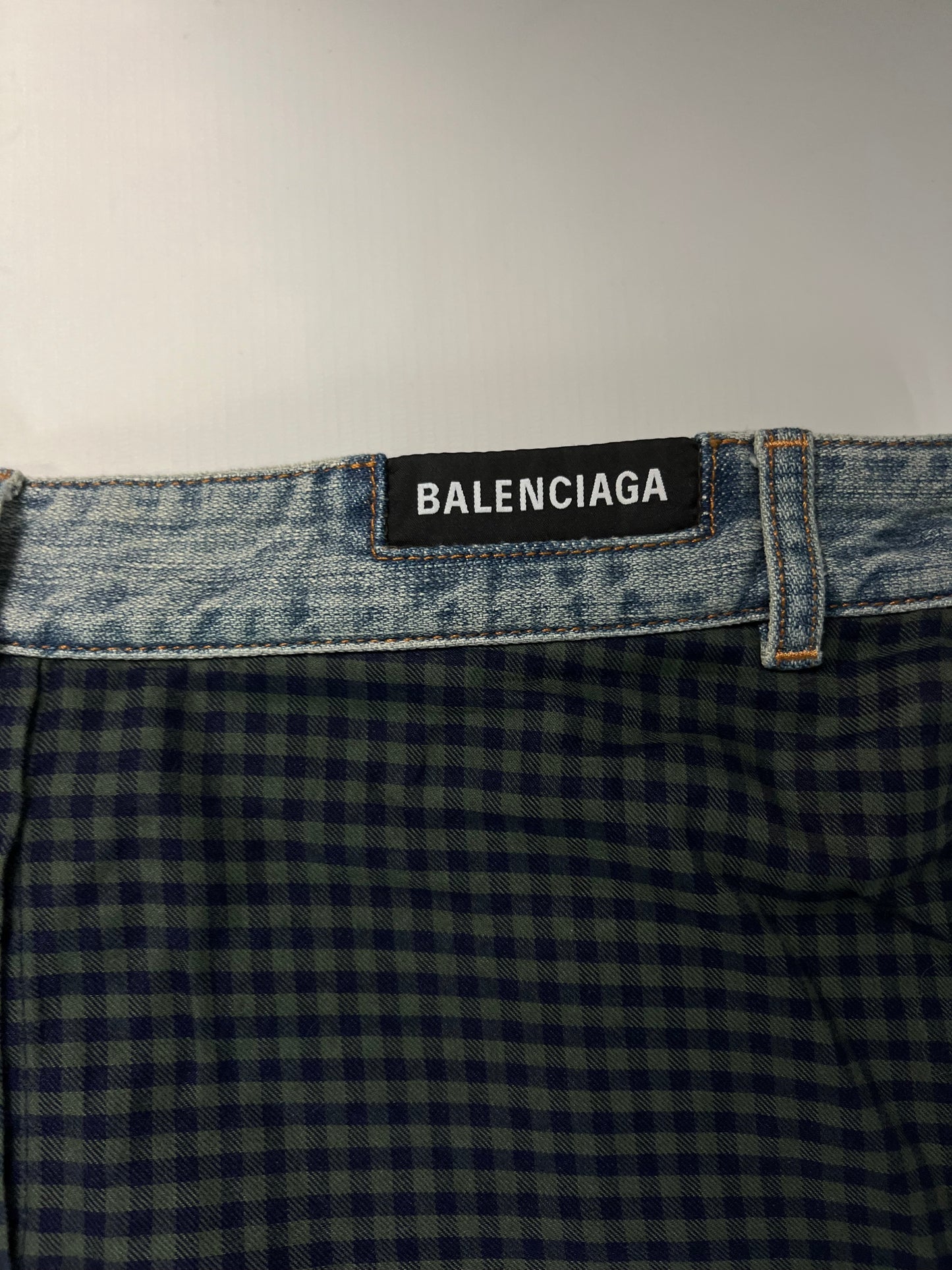 Balenciaga hybrid trompe loeil Jeans sewn on checkered Shirt SZ:S