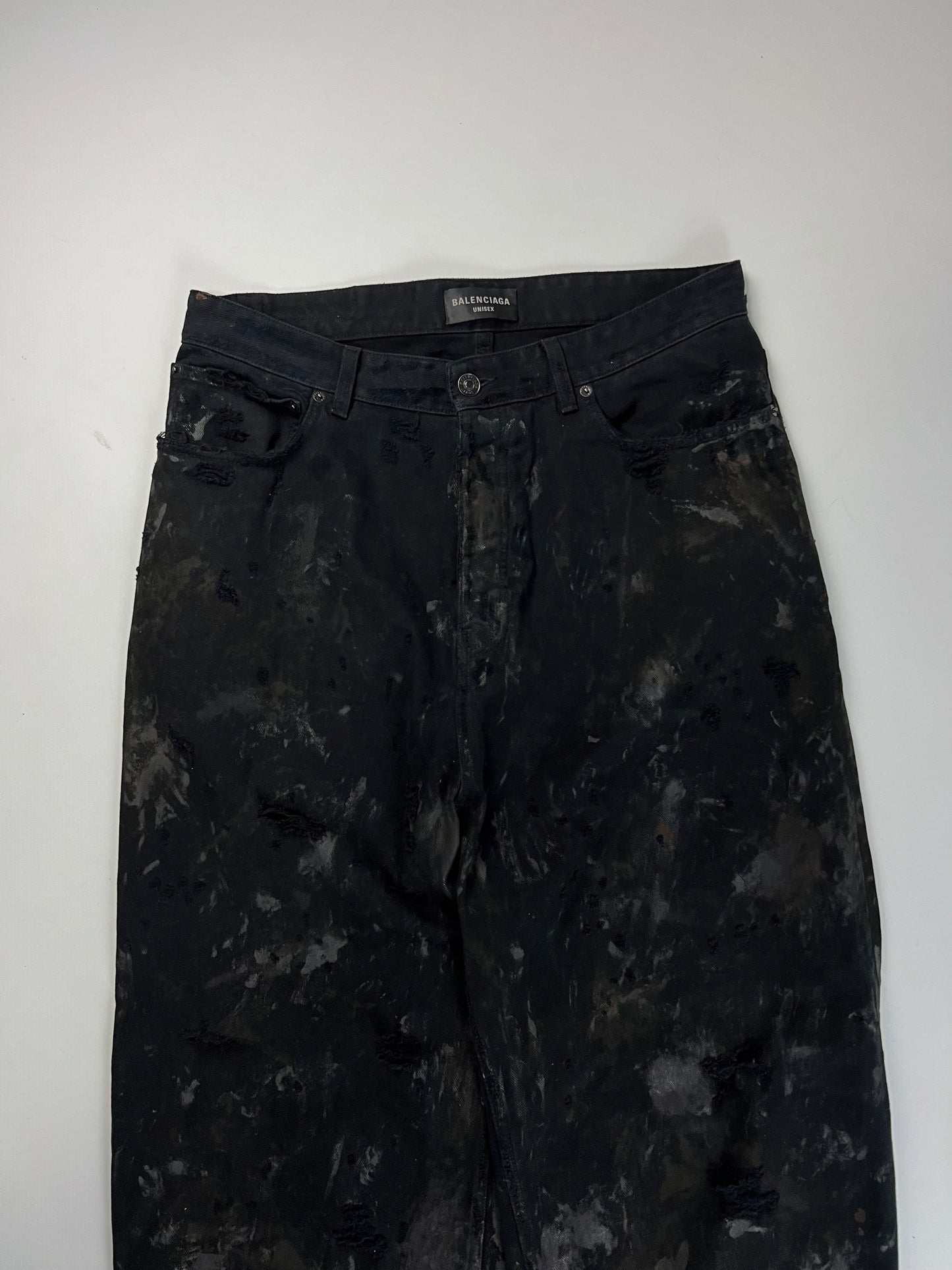 Balenciaga SS23 mudshow super destroyed soft japanese denim black Jeans SZ:M