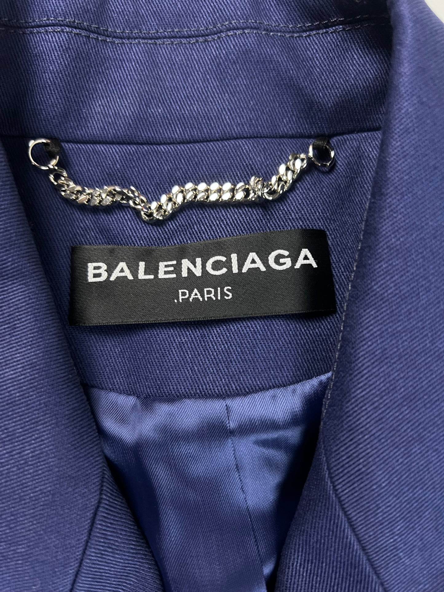 Balenciaga SS17 Runway cropped military officer Jacket with shoulder pads blue SZ:S
