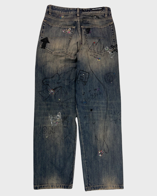 Balenciaga Rhinestone Jeans Rare Japanese Denim SZ:XS