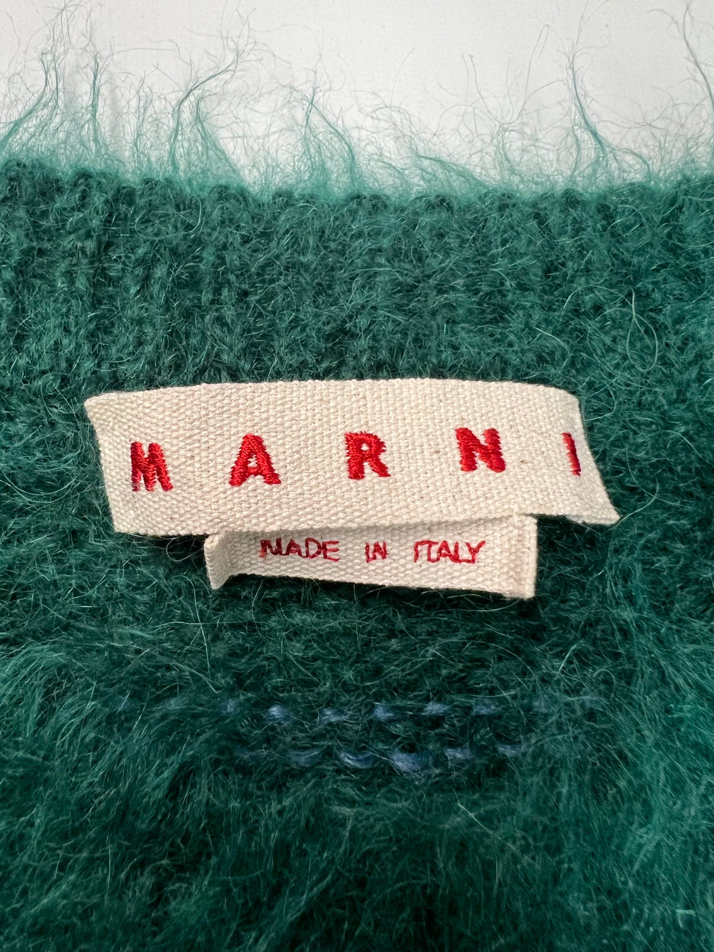 Marni mohair fuzzy knit Sweater Green/ white SZ:44