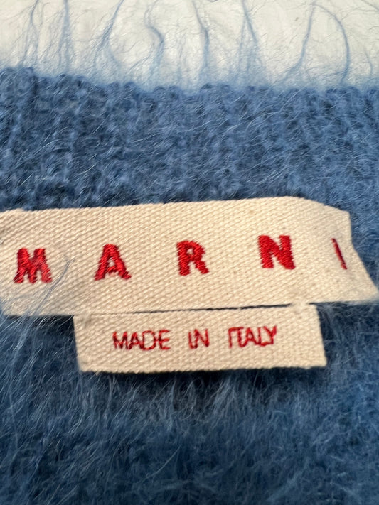 Marni mohair fuzzy striped knit Sweater Blue / White SZ:40