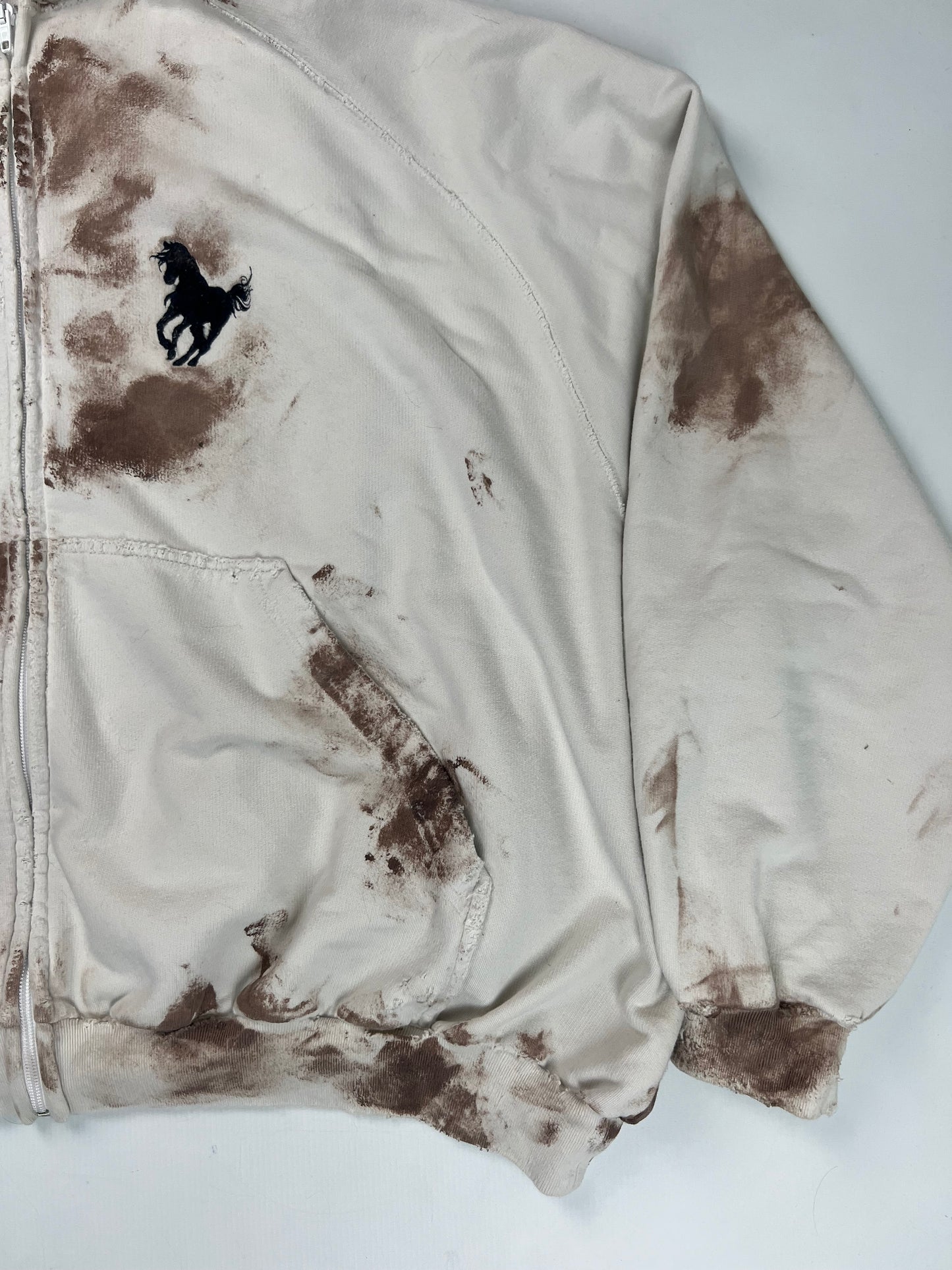 Balenciaga 1of1 sample dirty distressed muddy polo zip up hoodie in white with brown mudstains SZ:3