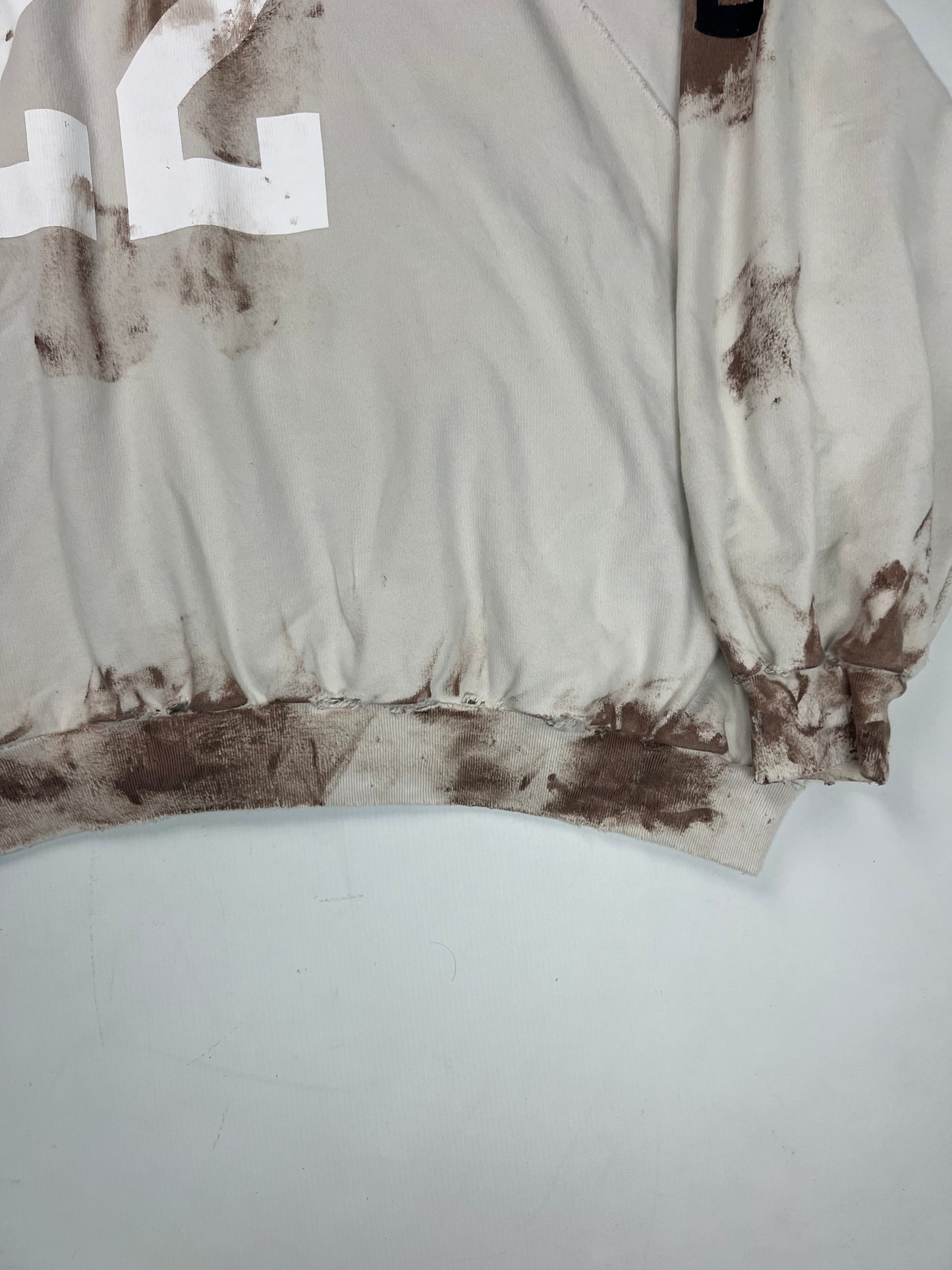 Balenciaga 1of1 sample dirty distressed muddy polo zip up hoodie in white with brown mudstains SZ:3