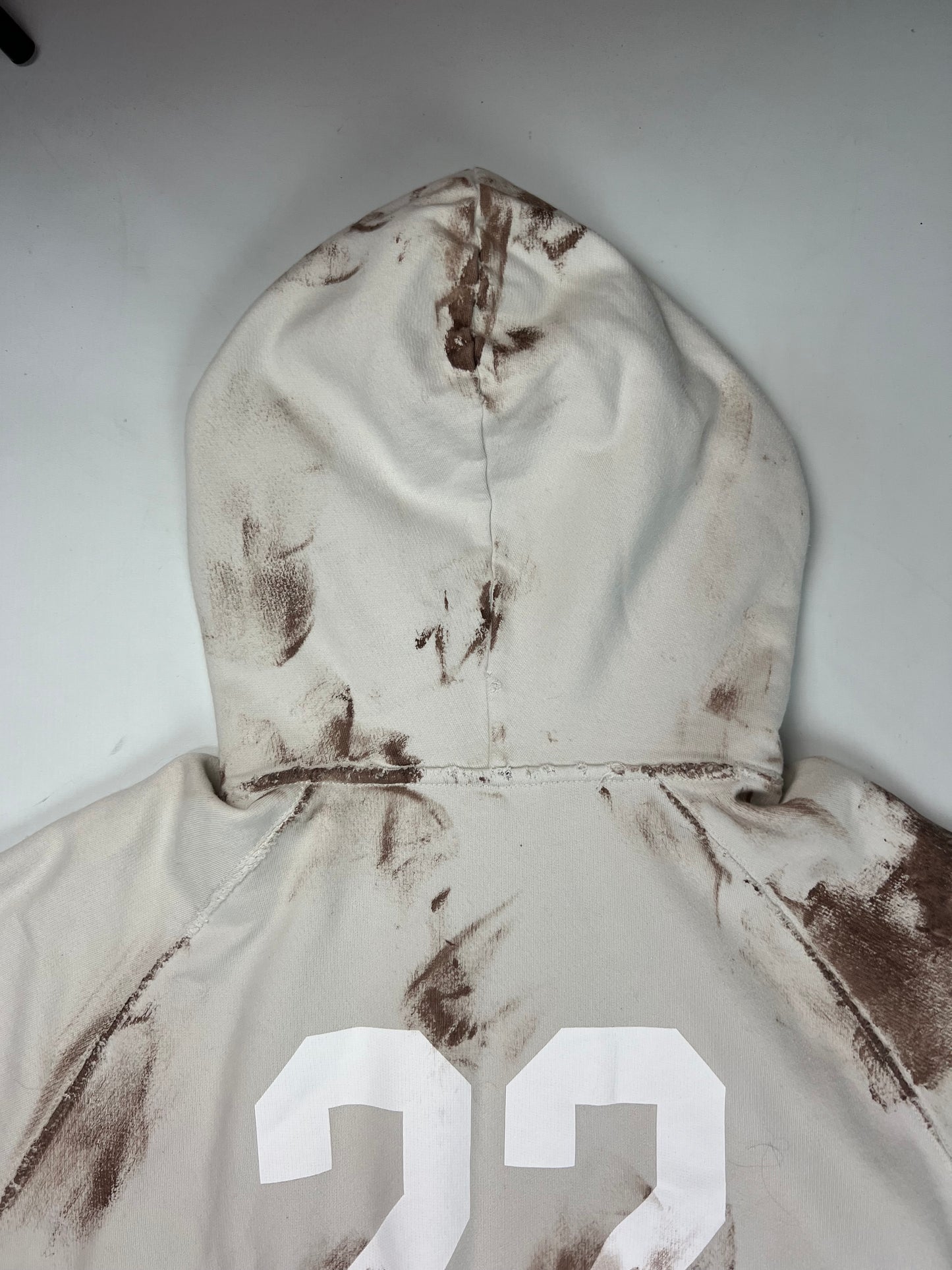 Balenciaga 1of1 sample dirty distressed muddy polo zip up hoodie in white with brown mudstains SZ:3