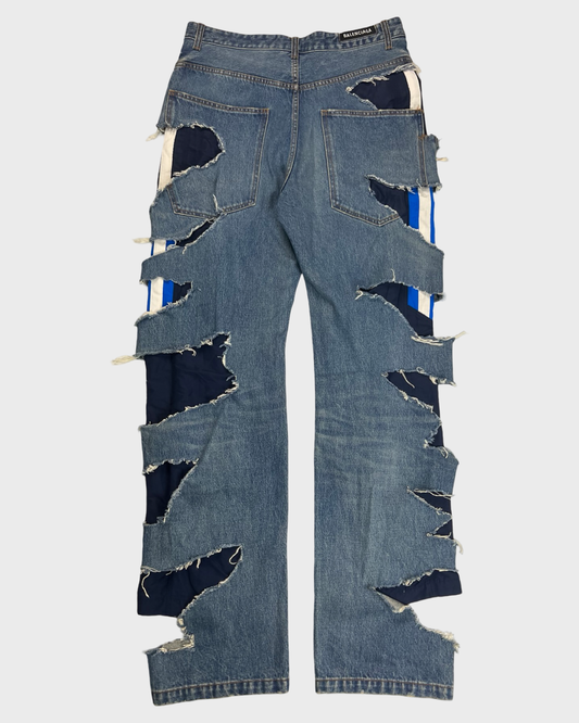 Balenciaga AW21 afterworld Sample slashed Jeans navy trackpants  SZ:OS