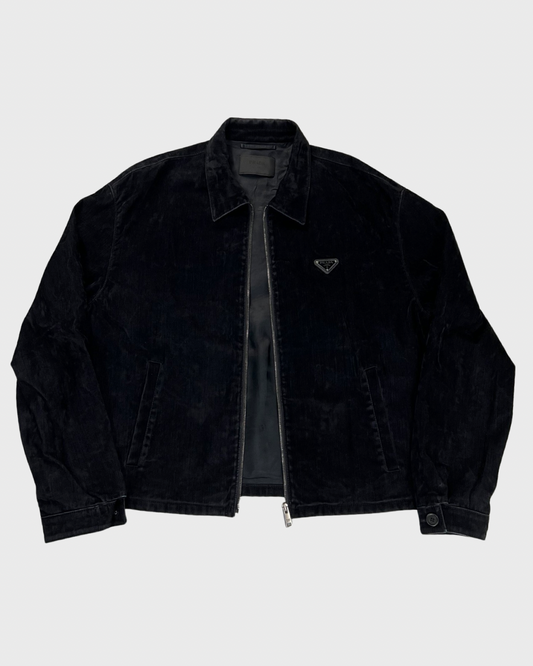 Prada triangle logo Black velvet  workwear Jacket SZ:XL