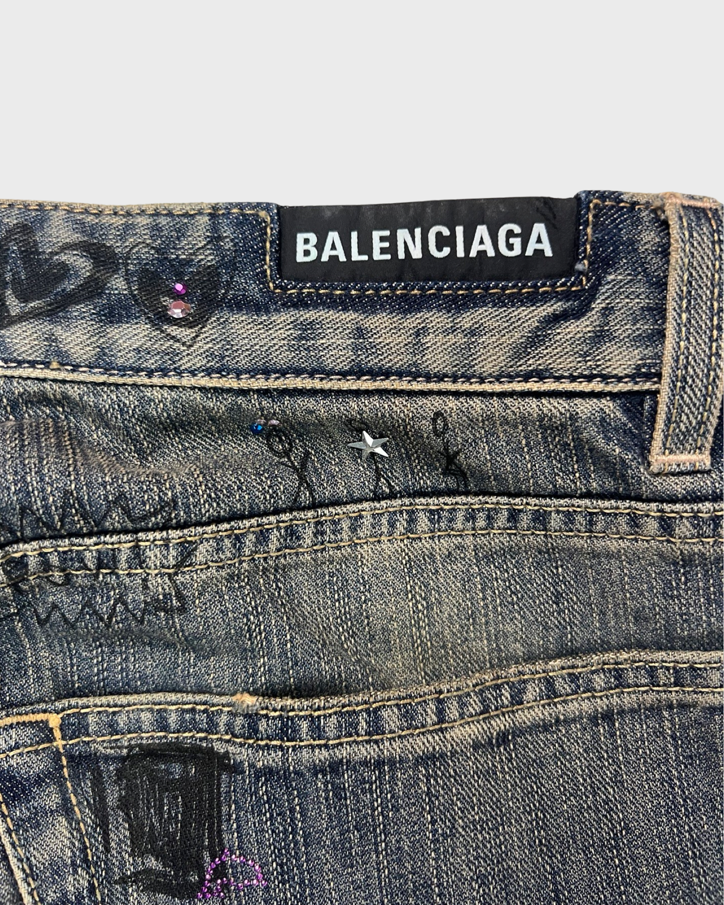 Balenciaga Rhinestone Jeans Rare Japanese Denim SZ:XS