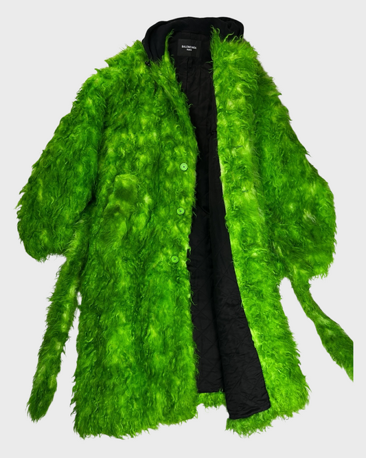 Balenciaga AW22 lost tape runway green faux fur furry Grinch Coat SZ:1