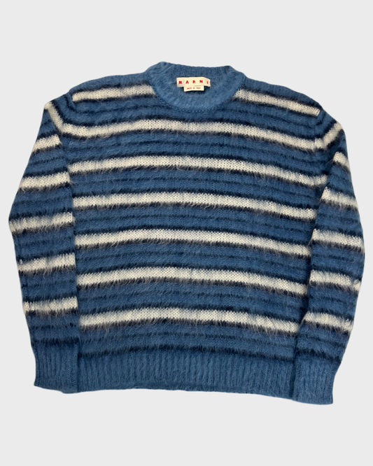 Marni mohair fuzzy striped knit Sweater Blue / White SZ:40