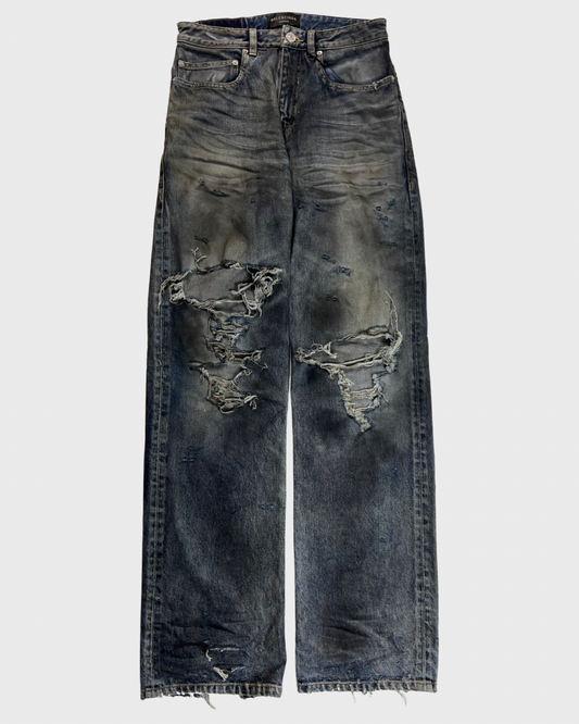 Balenciaga SS23 mudshow oiled distressed straight leg Jeans SZ:XS