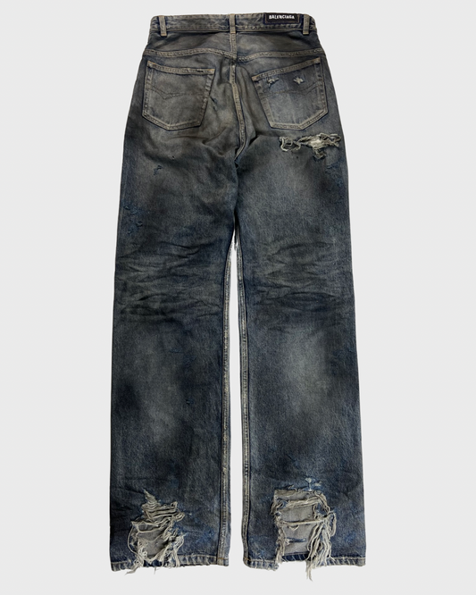 Balenciaga SS23 mudshow oiled distressed straight leg Jeans SZ:XS