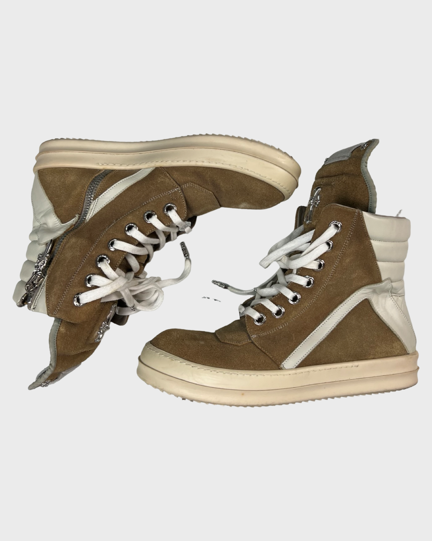 Rick Owens Chrome hearts geobasket high top sneaker suede tan brownSZ:41