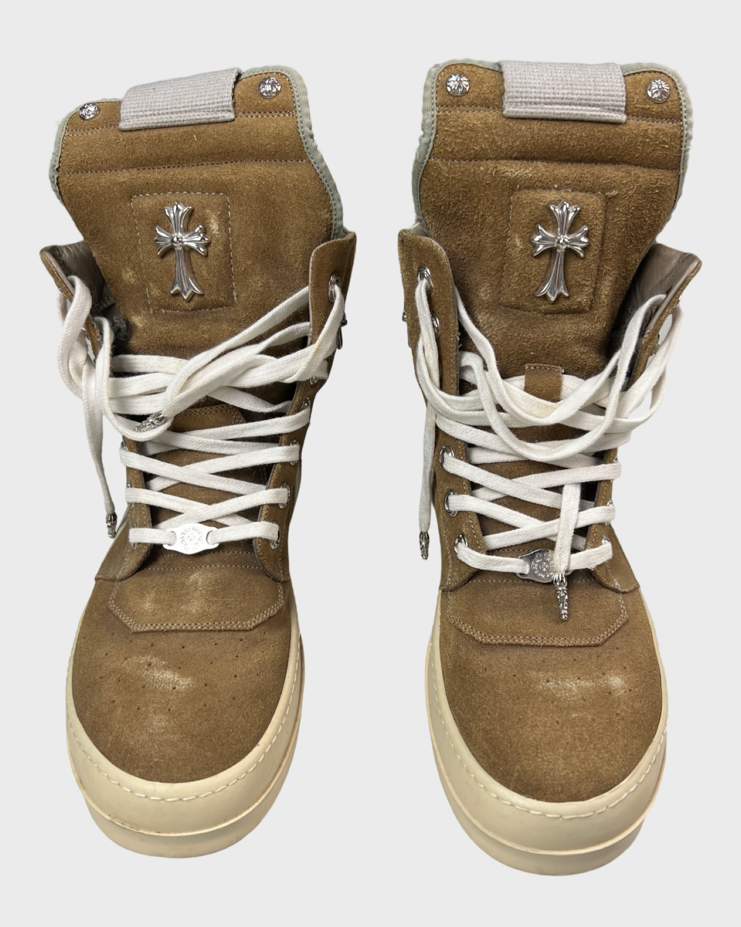 Rick Owens Chrome hearts geobasket high top sneaker suede tan brownSZ:41