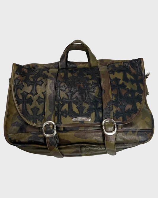 Chrome Hearts 1of1 XL Camo Leather Messenger Bag with black cross patches SZ:OS