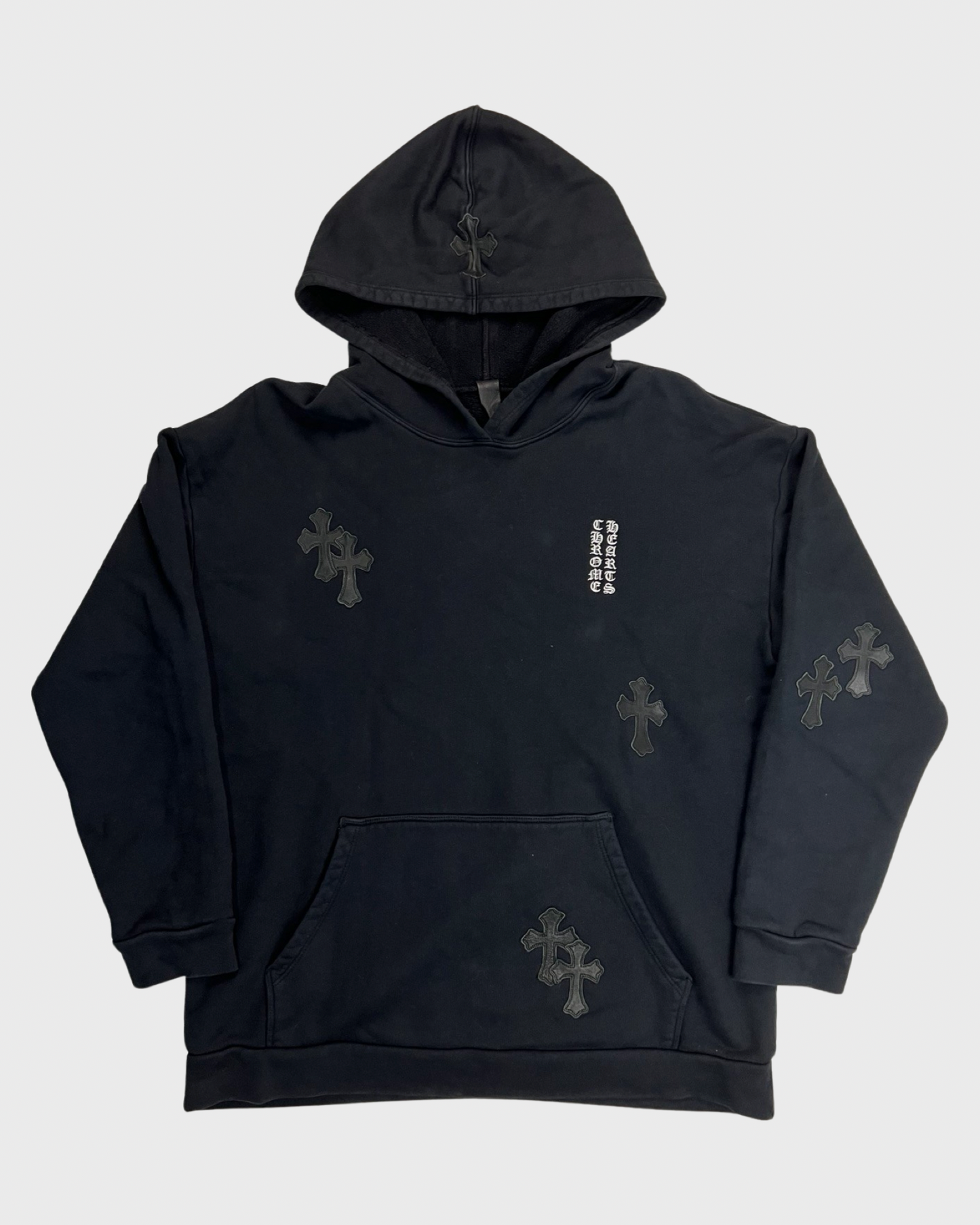 Chrome Hearts made to order VIP leather cross patches hoodie in black SZ:S