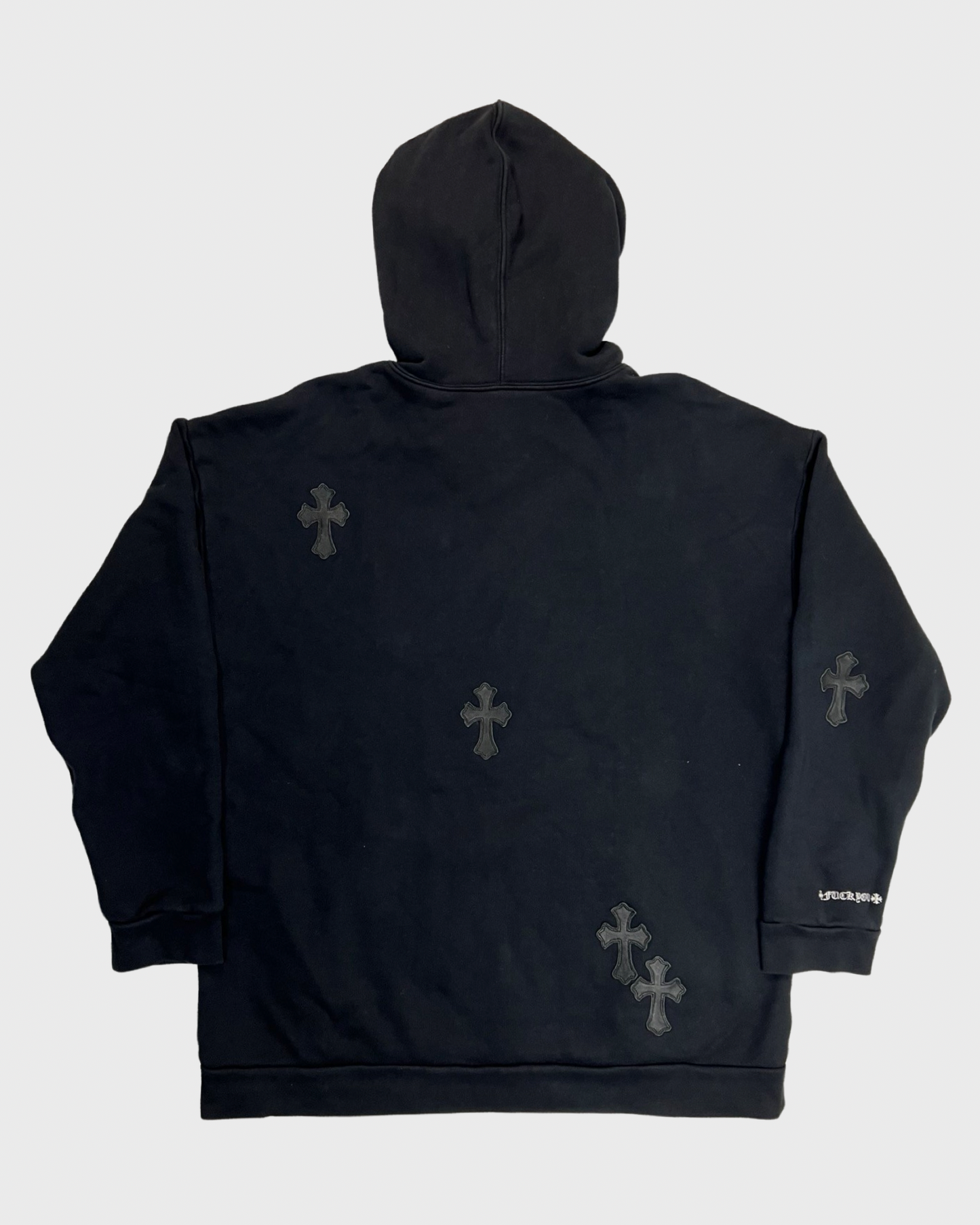 Chrome Hearts made to order VIP leather cross patches hoodie in black SZ:S